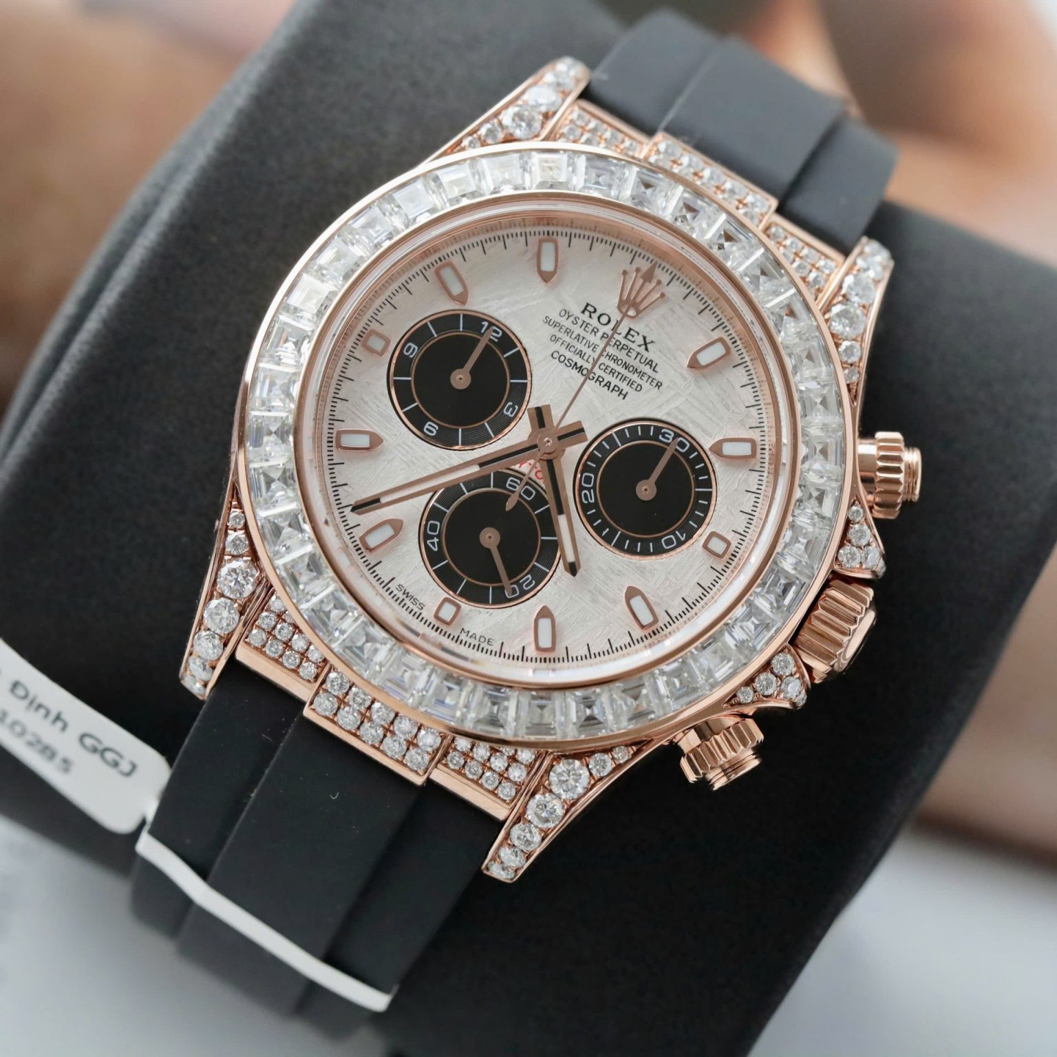 Rolex Daytona 40mm – 18K Gold Wrapped with Diamonds Moissanite Baguette | Swiss 1:1 Grade Automatic Replica Watch - Image 3