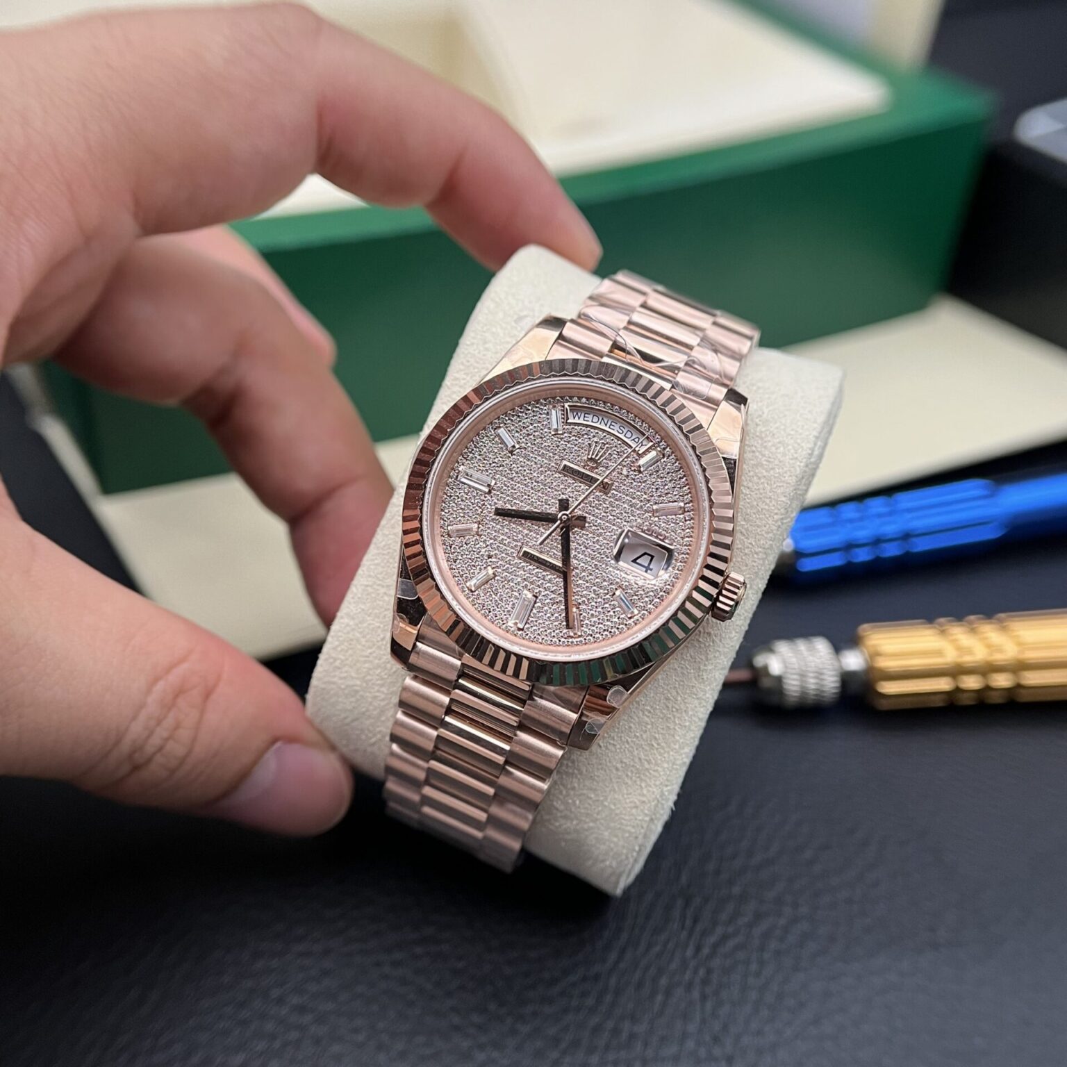 Rolex Day-Date Full Diamond Dial 40mm | Swiss 1:1 Grade Automatic Replica Watch