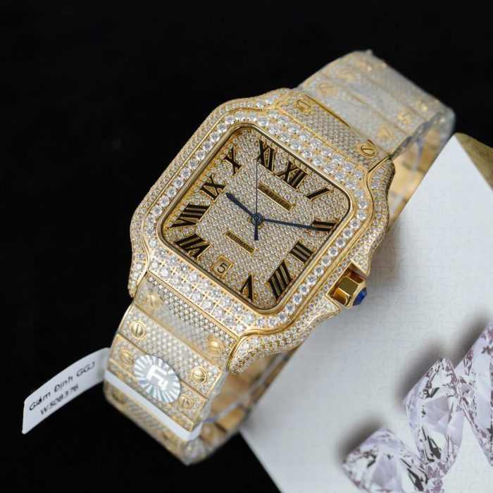 Cartier Santos Yellow Full Moissanite Custom BVF 39.8mm Swiss 1:1 Grade Watch