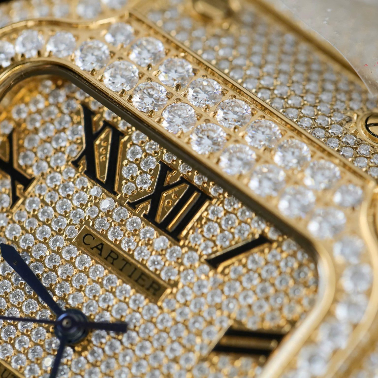 Cartier Santos Yellow Full Moissanite Custom BVF 39.8mm Swiss 1:1 Grade Watch - Image 4