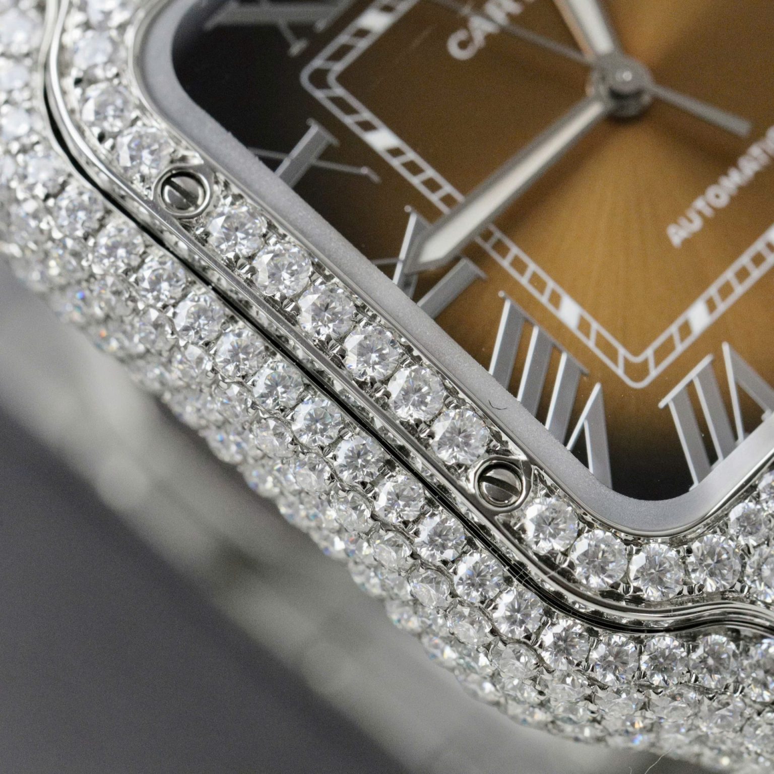 Cartier Santos Brown Dial Custom Moissanite 39.8mm Swiss 1:1 Grade Watch - Image 5
