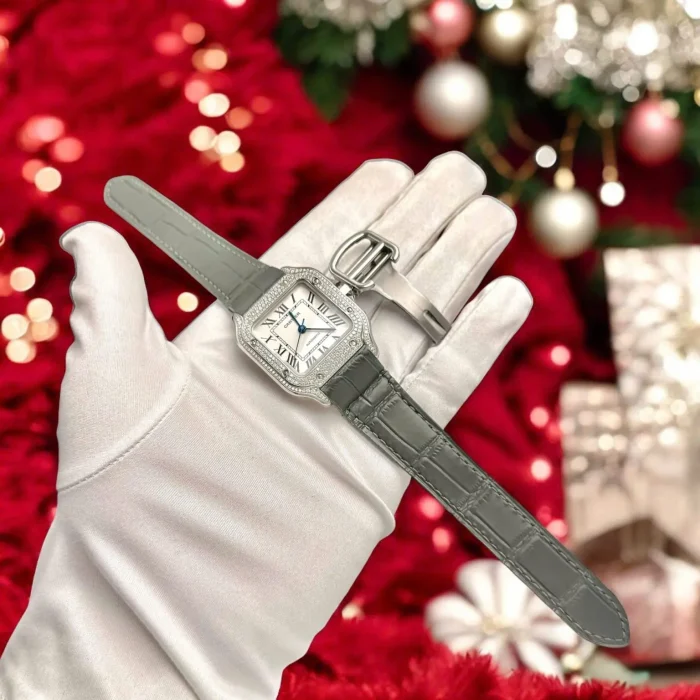 Cartier Santos Men White Dial Diamonds Moissanite 35mm Swiss 1:1 Grade Watch