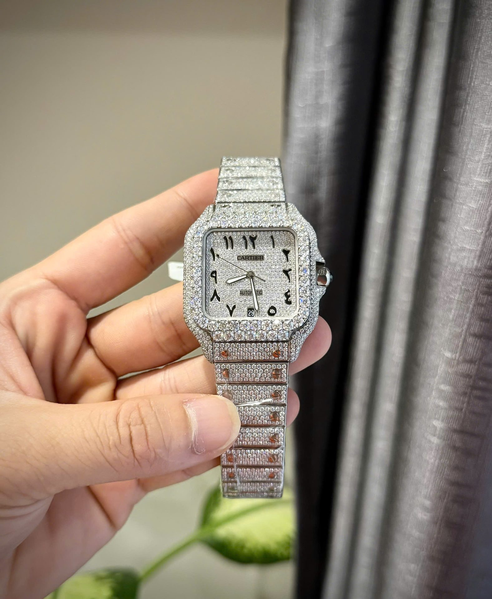 Cartier Santos Arabic Numeral Moissanite Diamonds 39.8mm Swiss 1:1 Grade Watch