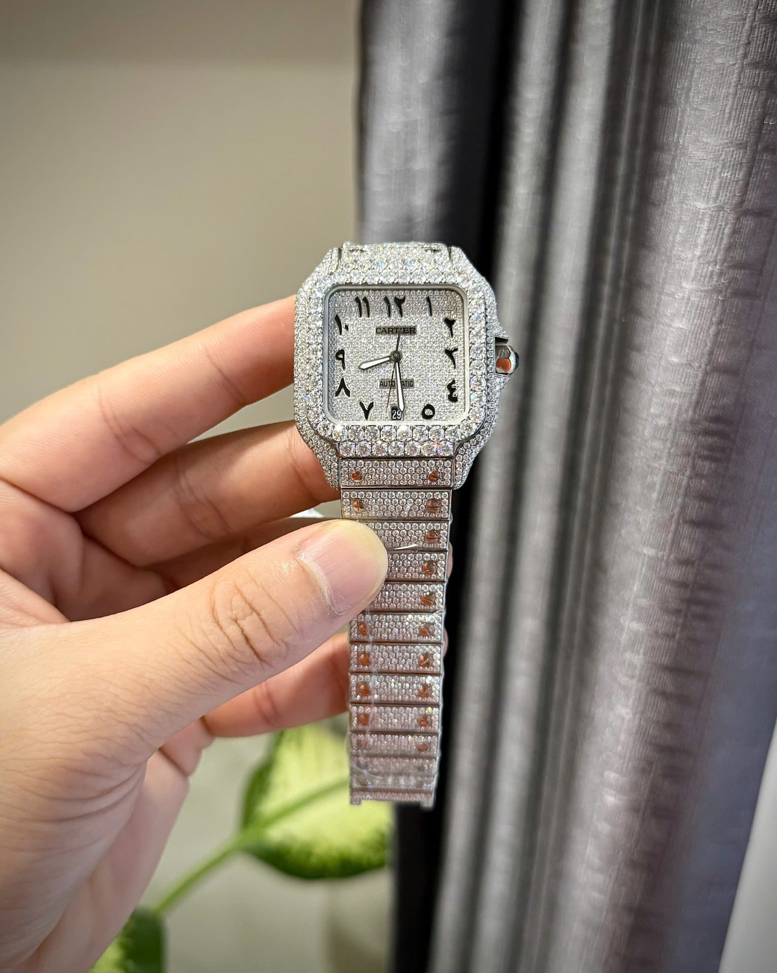 Cartier Santos Arabic Numeral Moissanite Diamonds 39.8mm Swiss 1:1 Grade Watch - Image 2