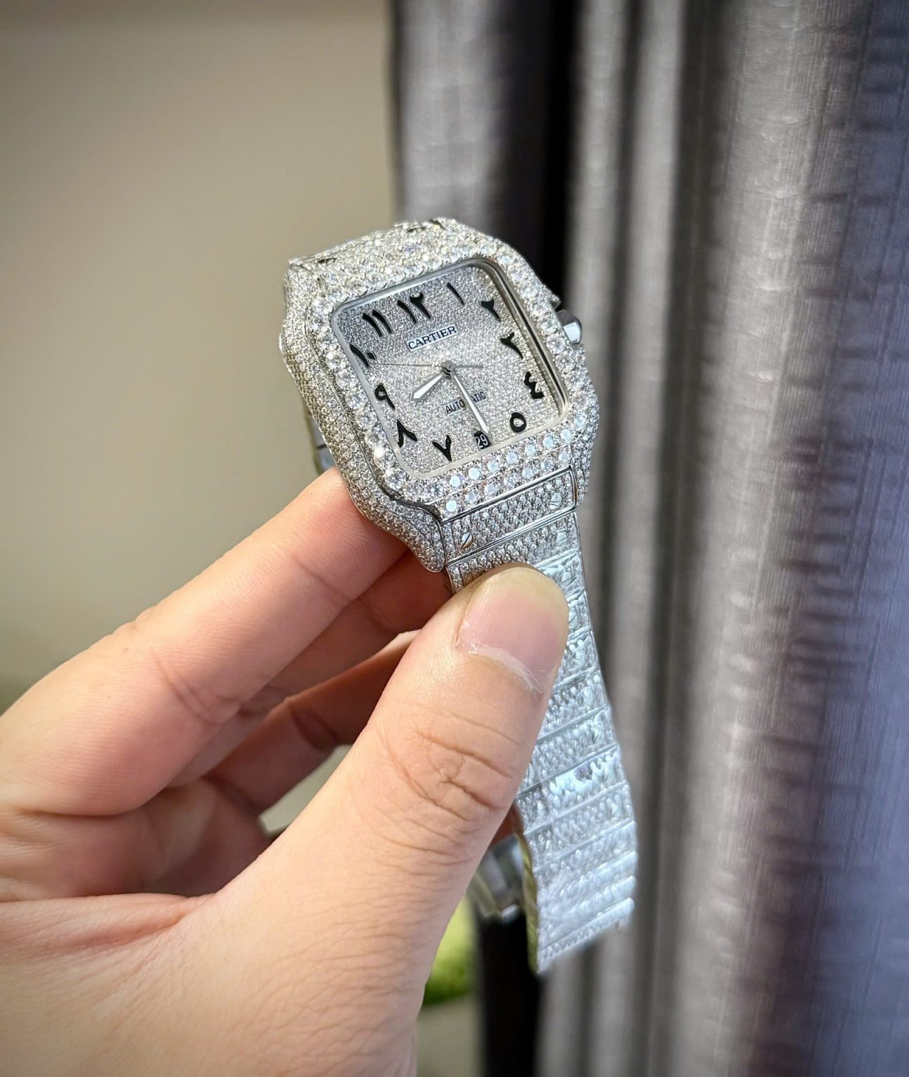 Cartier Santos Arabic Numeral Moissanite Diamonds 39.8mm Swiss 1:1 Grade Watch - Image 3