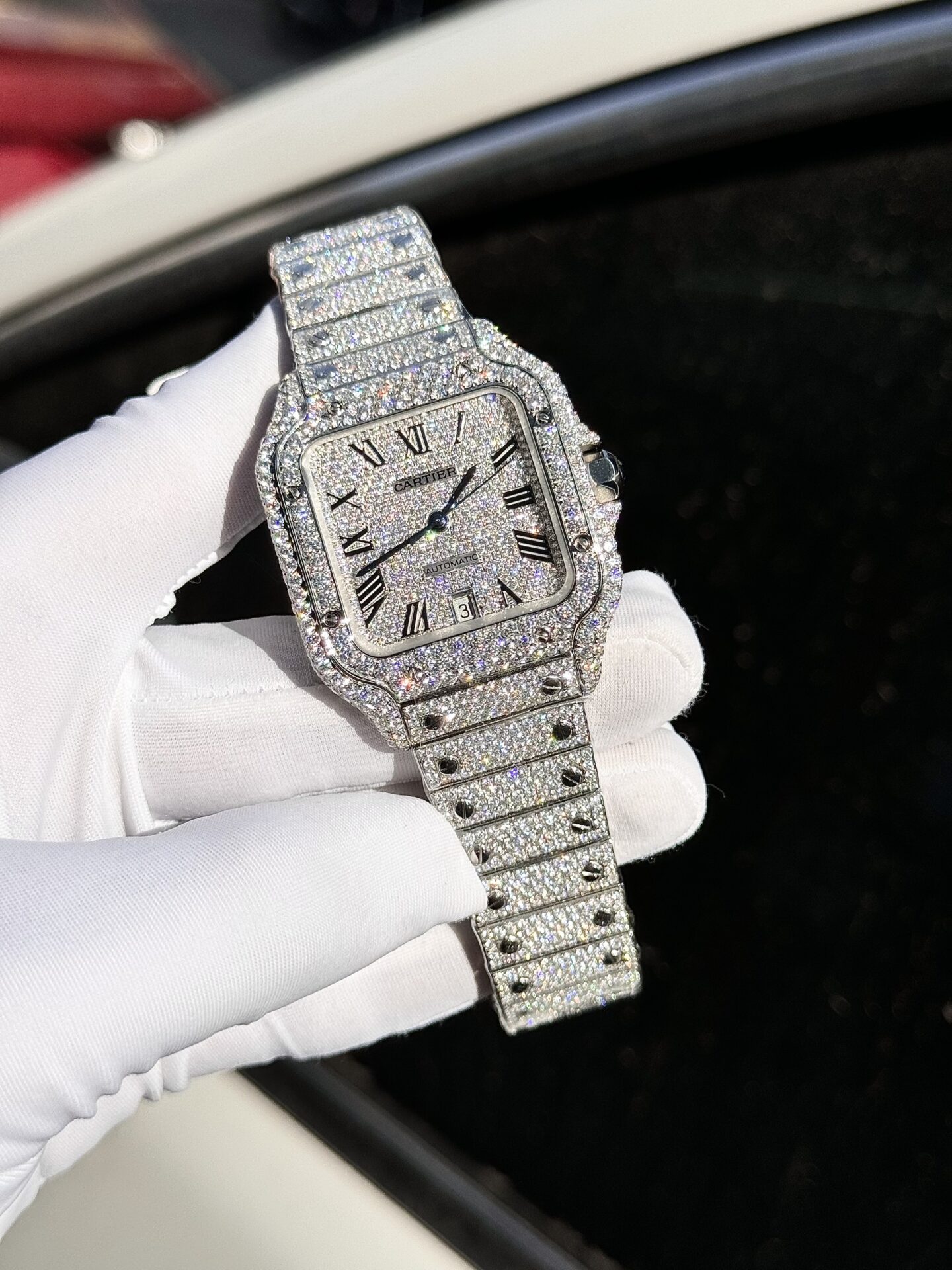 Cartier Santos Full Diamond Moissanite 39.8mm Swiss 1:1 Grade Watch - Image 2