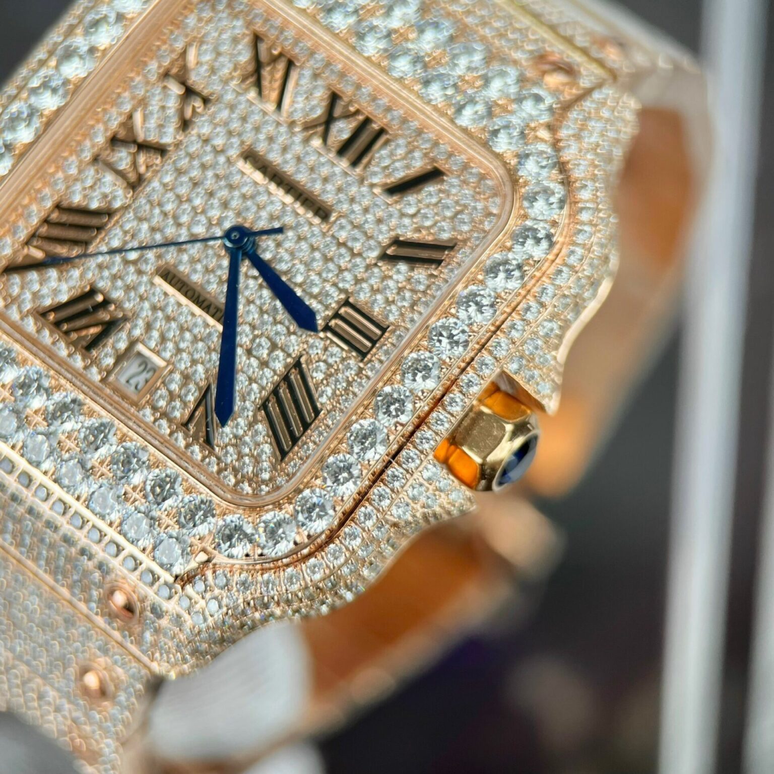 Cartier Santos Men’s Full Diamond 39.8mm Swiss 1:1 Grade Watch - Image 3