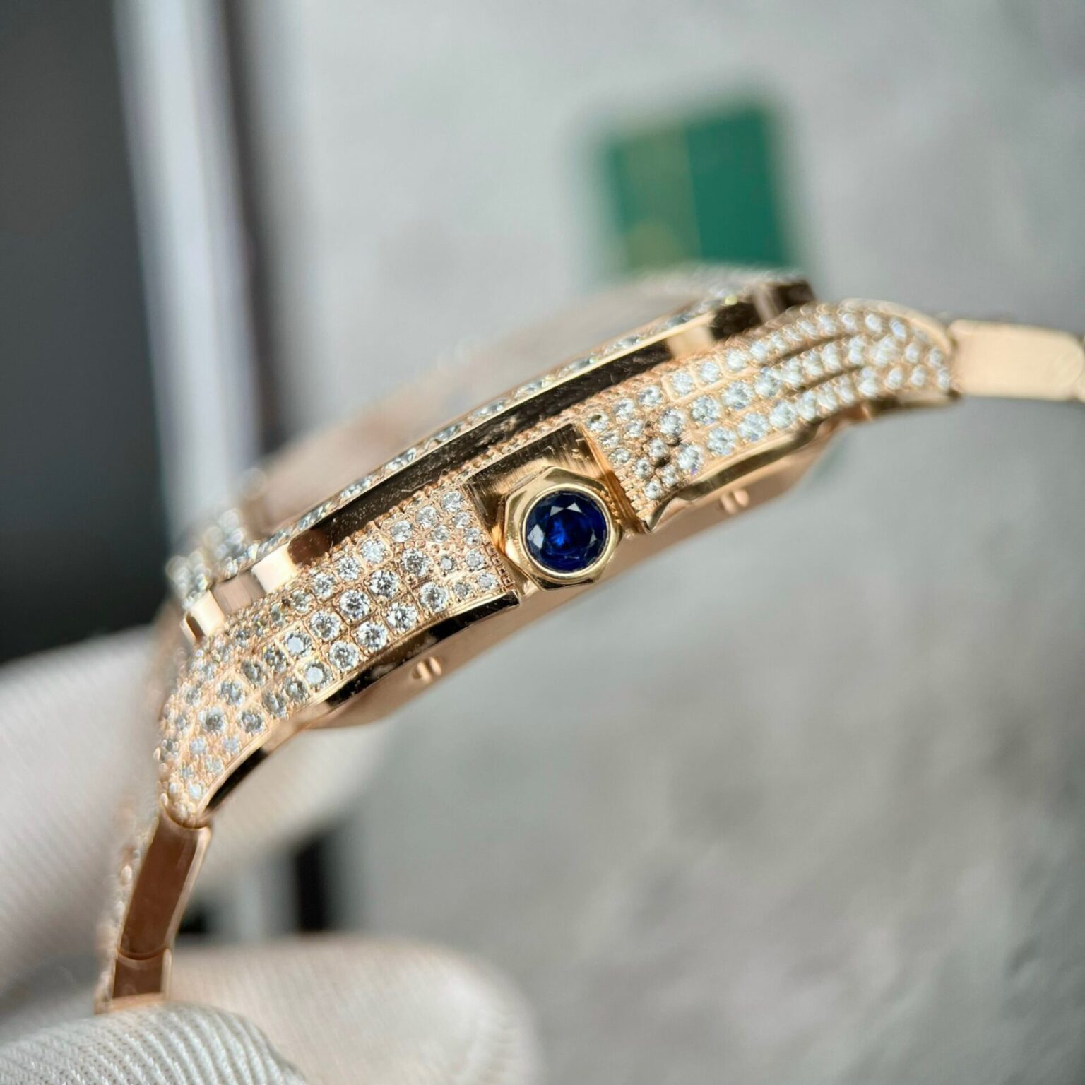 Cartier Santos Men’s Full Diamond 39.8mm Swiss 1:1 Grade Watch - Image 6