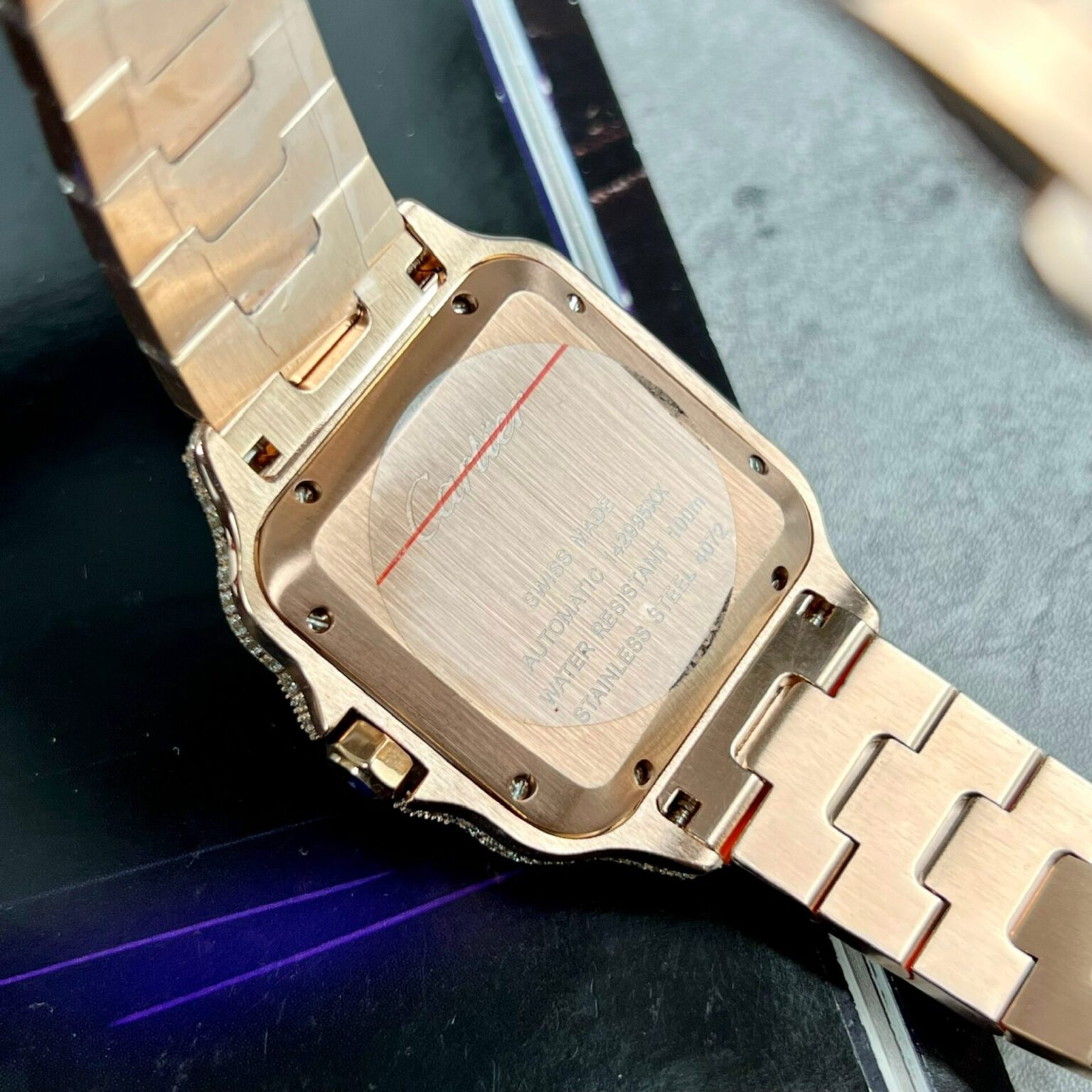 Cartier Santos Men’s Full Diamond 39.8mm Swiss 1:1 Grade Watch - Image 7