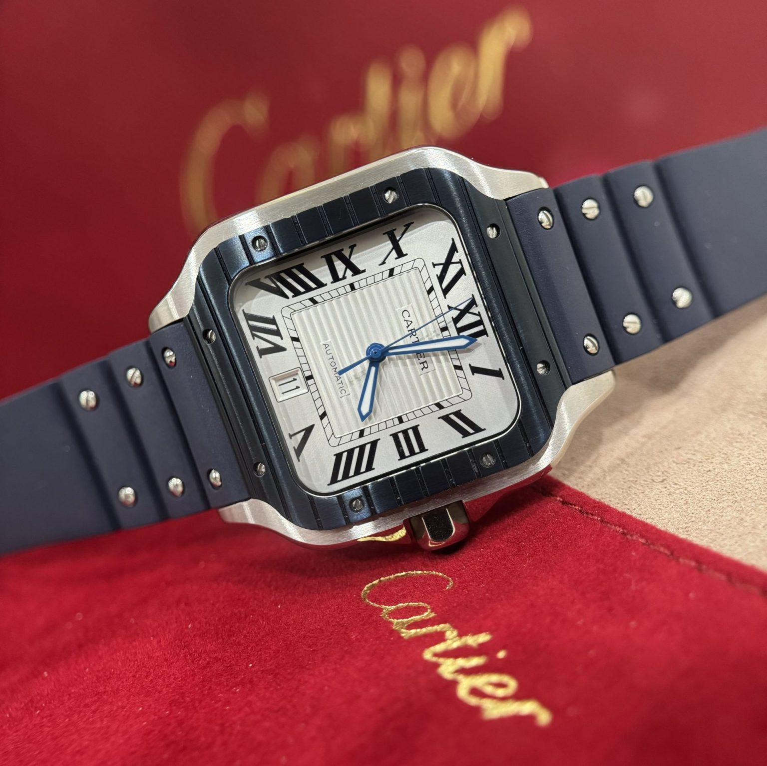 Cartier Santos White Dial Rubber Strap 39.8mm Swiss 1:1 Grade Watch - Image 2