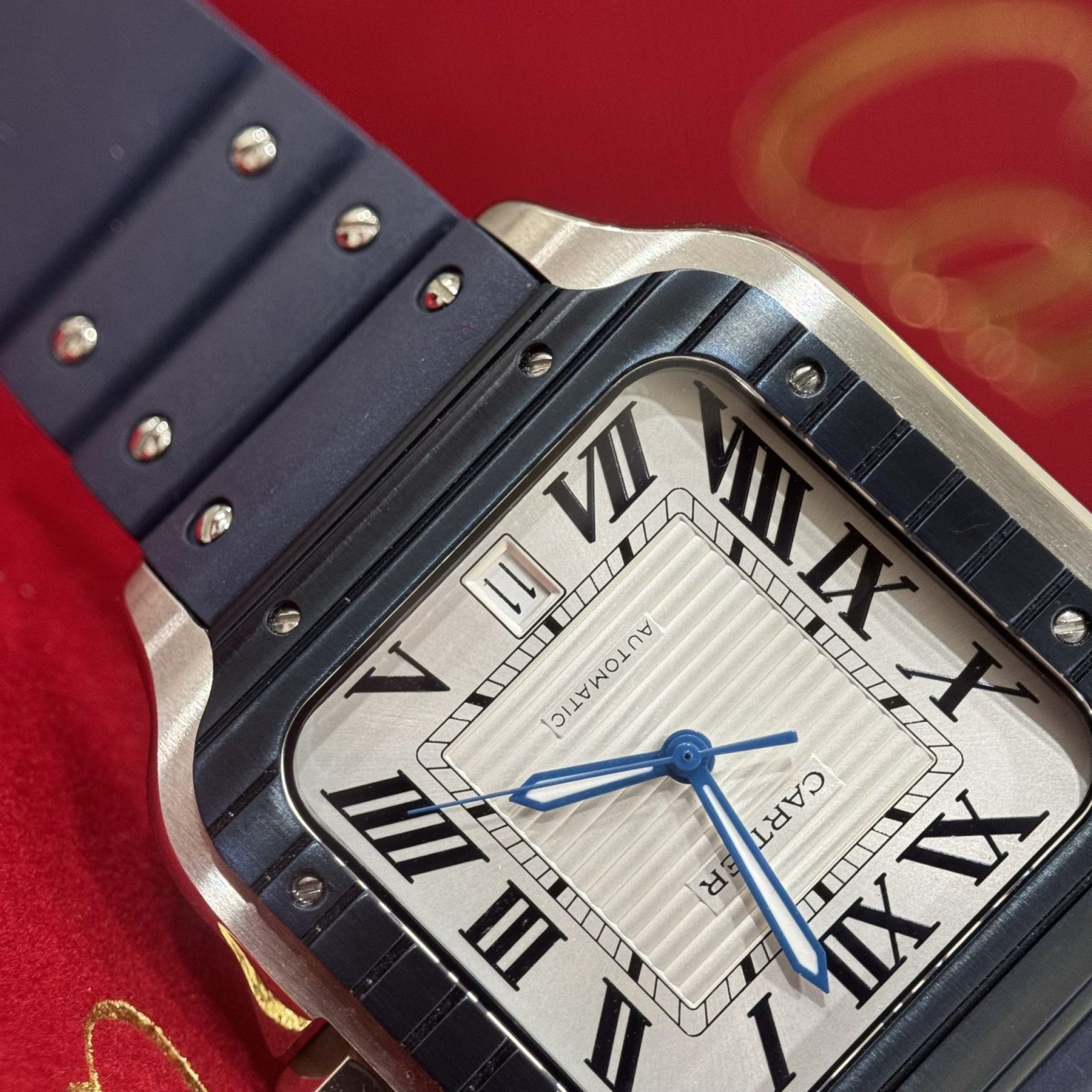 Cartier Santos White Dial Rubber Strap 39.8mm Swiss 1:1 Grade Watch - Image 3