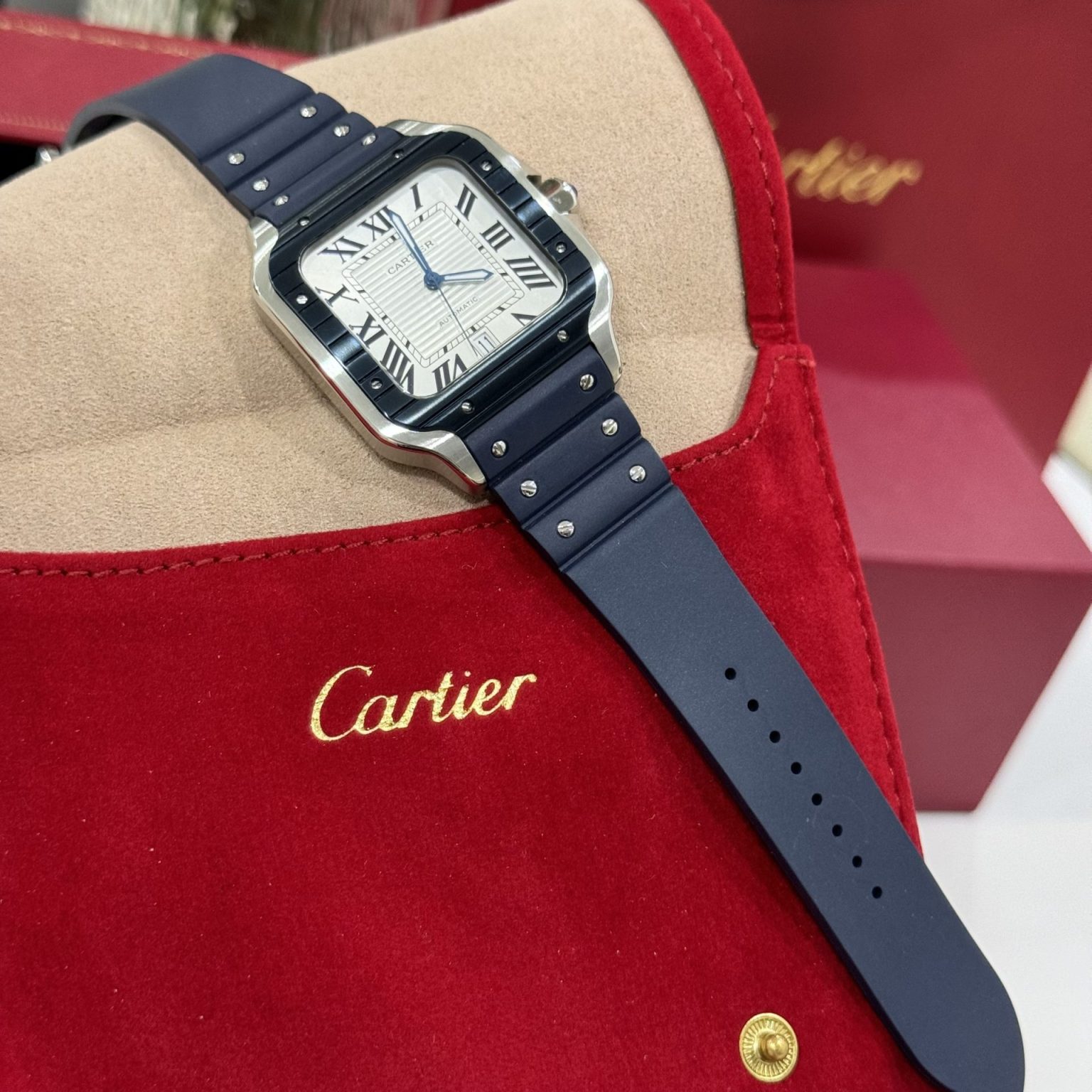 Cartier Santos White Dial Rubber Strap 39.8mm Swiss 1:1 Grade Watch - Image 5