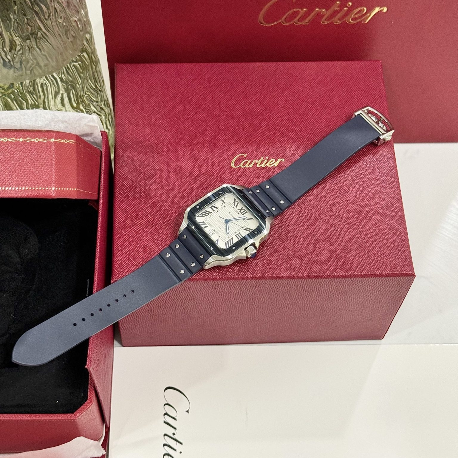 Cartier Santos White Dial Rubber Strap 39.8mm Swiss 1:1 Grade Watch - Image 6
