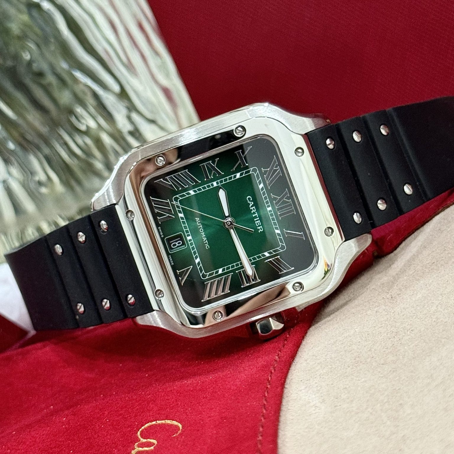 Cartier Santos WSSA0061 Green Dial Rubber Strap 39.8mm Swiss 1:1 Grade Watch