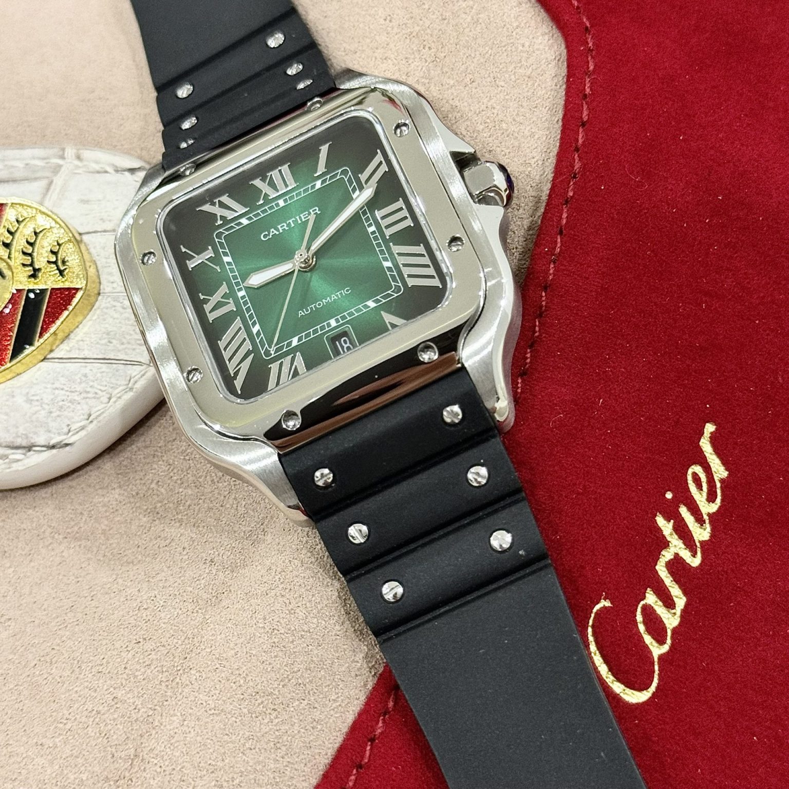 Cartier Santos WSSA0061 Green Dial Rubber Strap 39.8mm Swiss 1:1 Grade Watch - Image 2