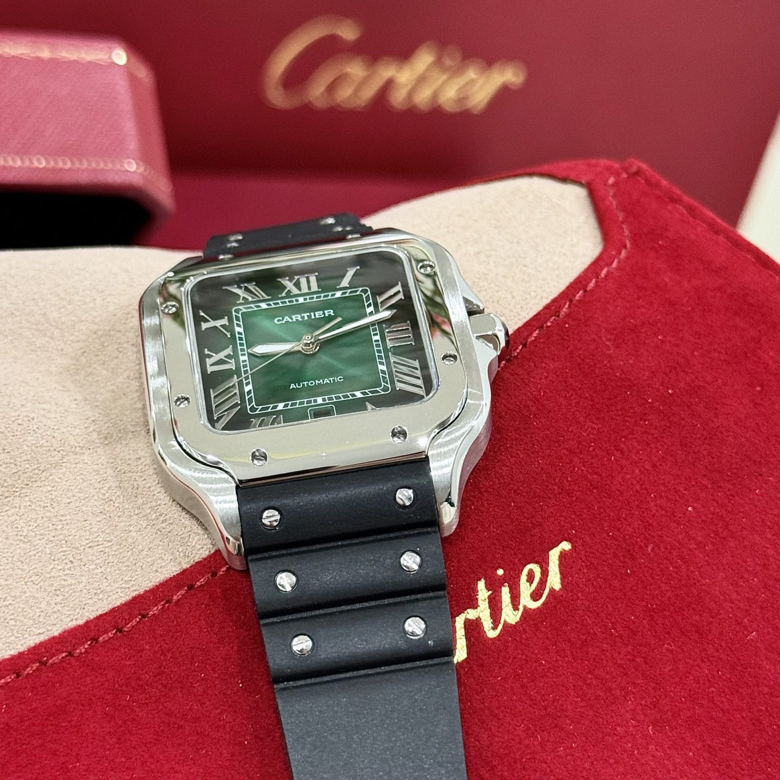 Cartier Santos WSSA0061 Green Dial Rubber Strap 39.8mm Swiss 1:1 Grade Watch - Image 3