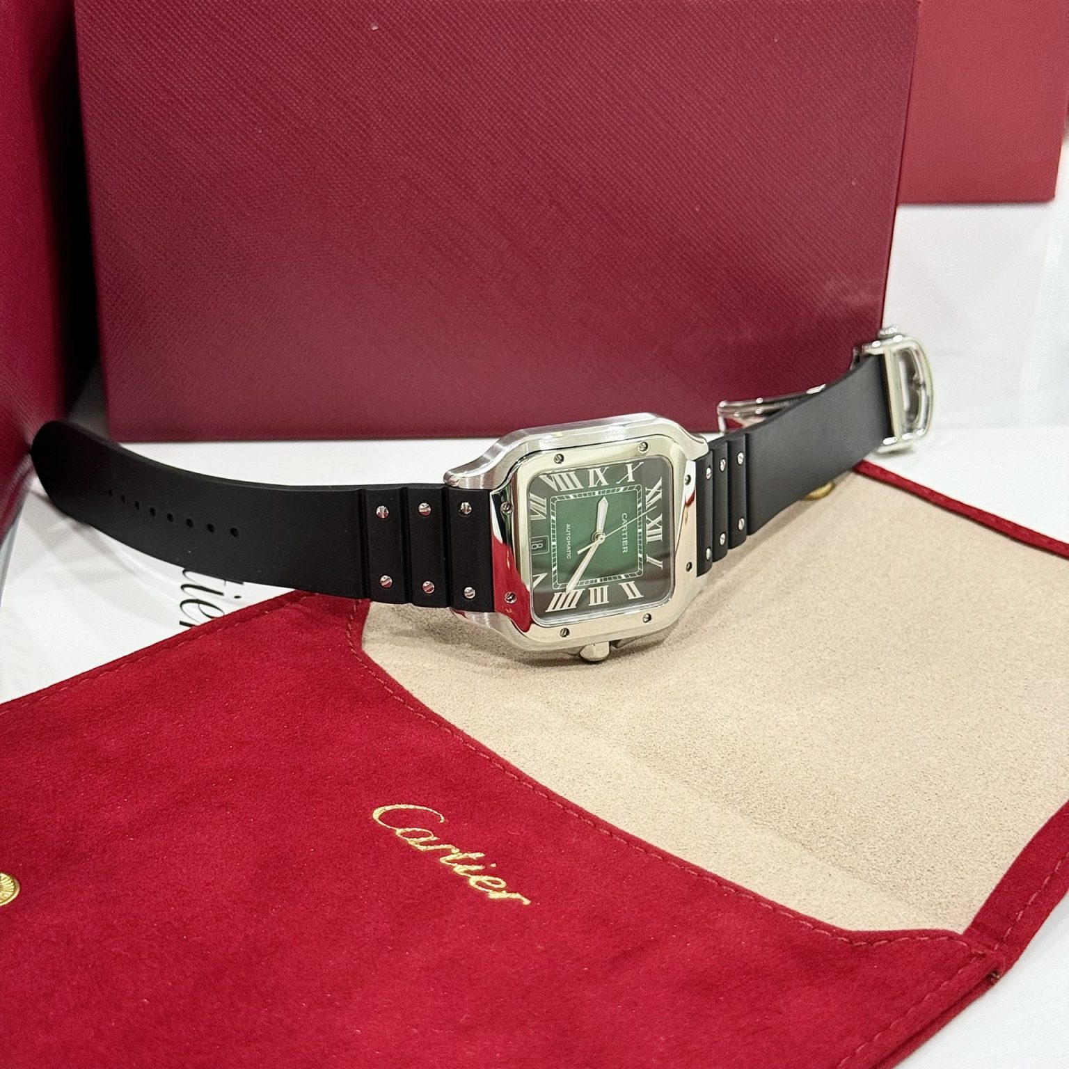 Cartier Santos WSSA0061 Green Dial Rubber Strap 39.8mm Swiss 1:1 Grade Watch - Image 4