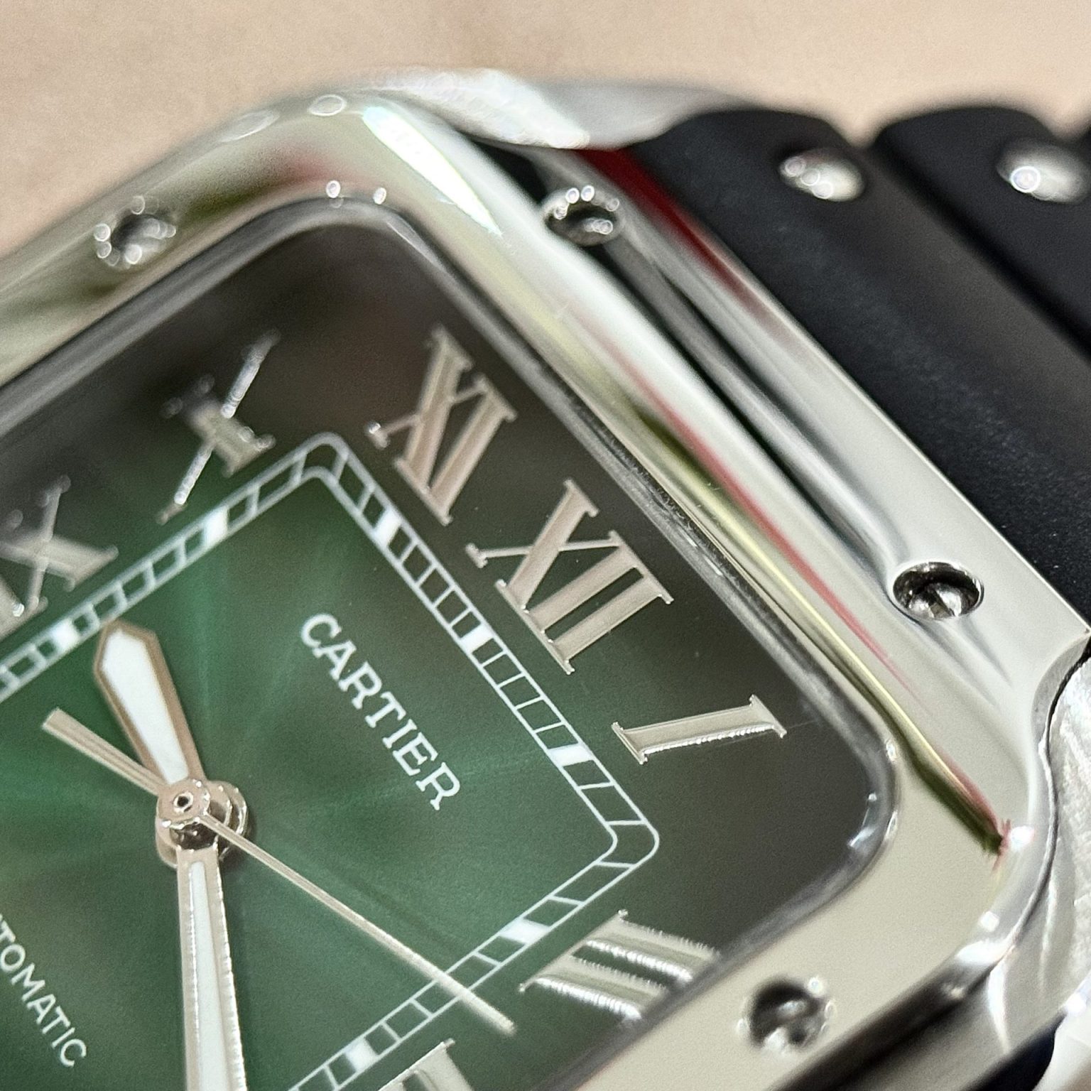 Cartier Santos WSSA0061 Green Dial Rubber Strap 39.8mm Swiss 1:1 Grade Watch - Image 5