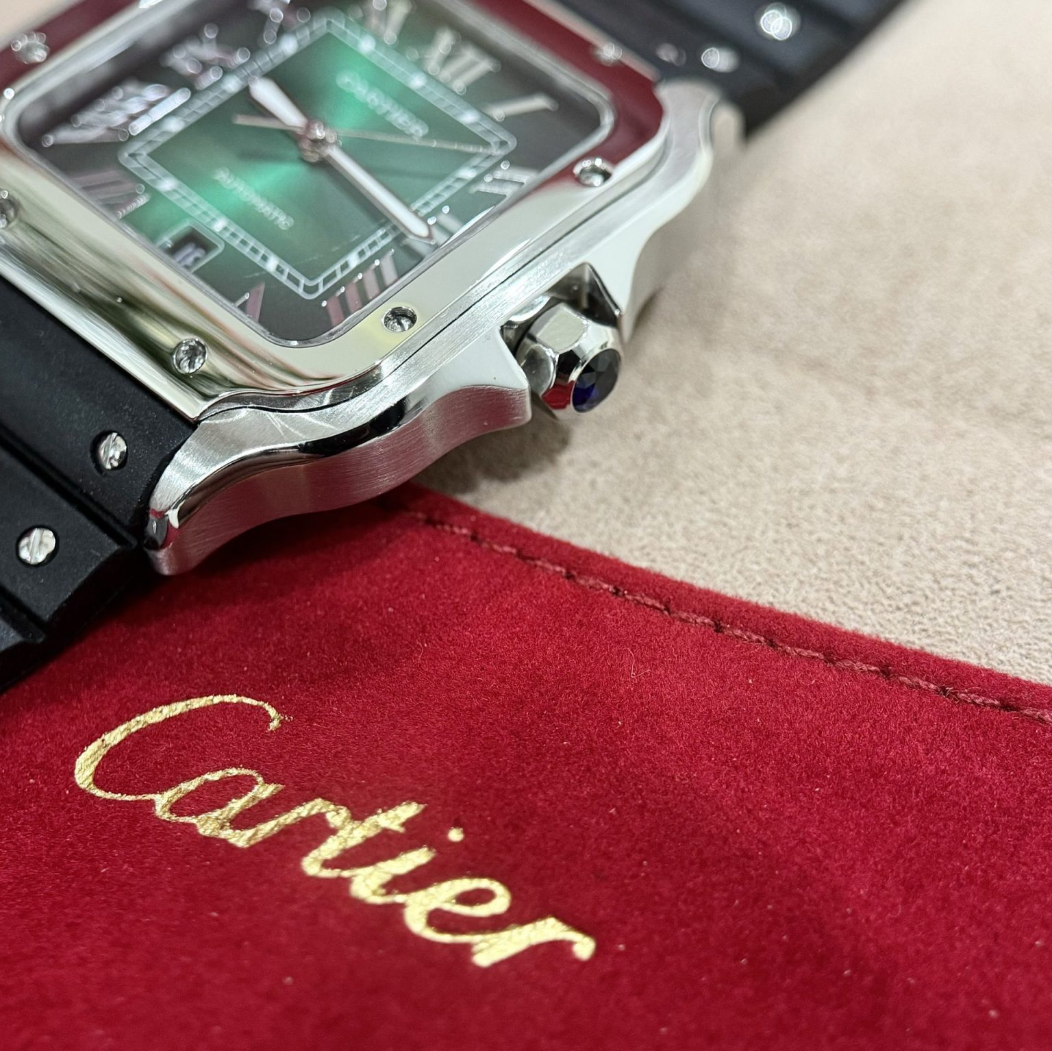 Cartier Santos WSSA0061 Green Dial Rubber Strap 39.8mm Swiss 1:1 Grade Watch - Image 6