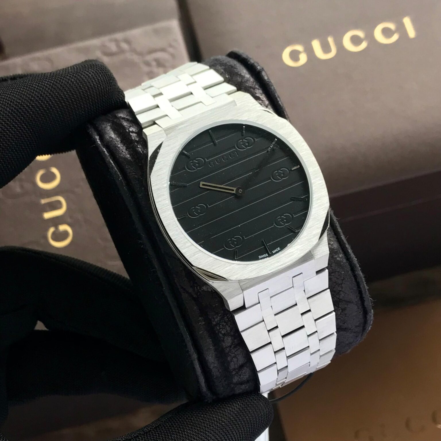 Gucci 25H Thin 38mm Master Grade Stainless Steel Premium Black Dial Watch