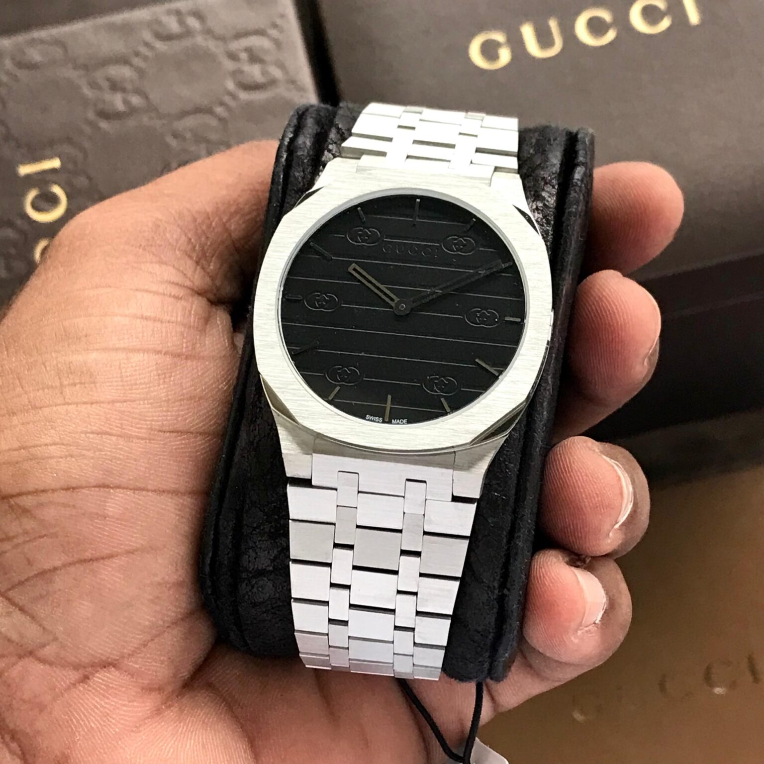 Gucci 25H Thin 38mm Master Grade Stainless Steel Premium Black Dial Watch - Image 4