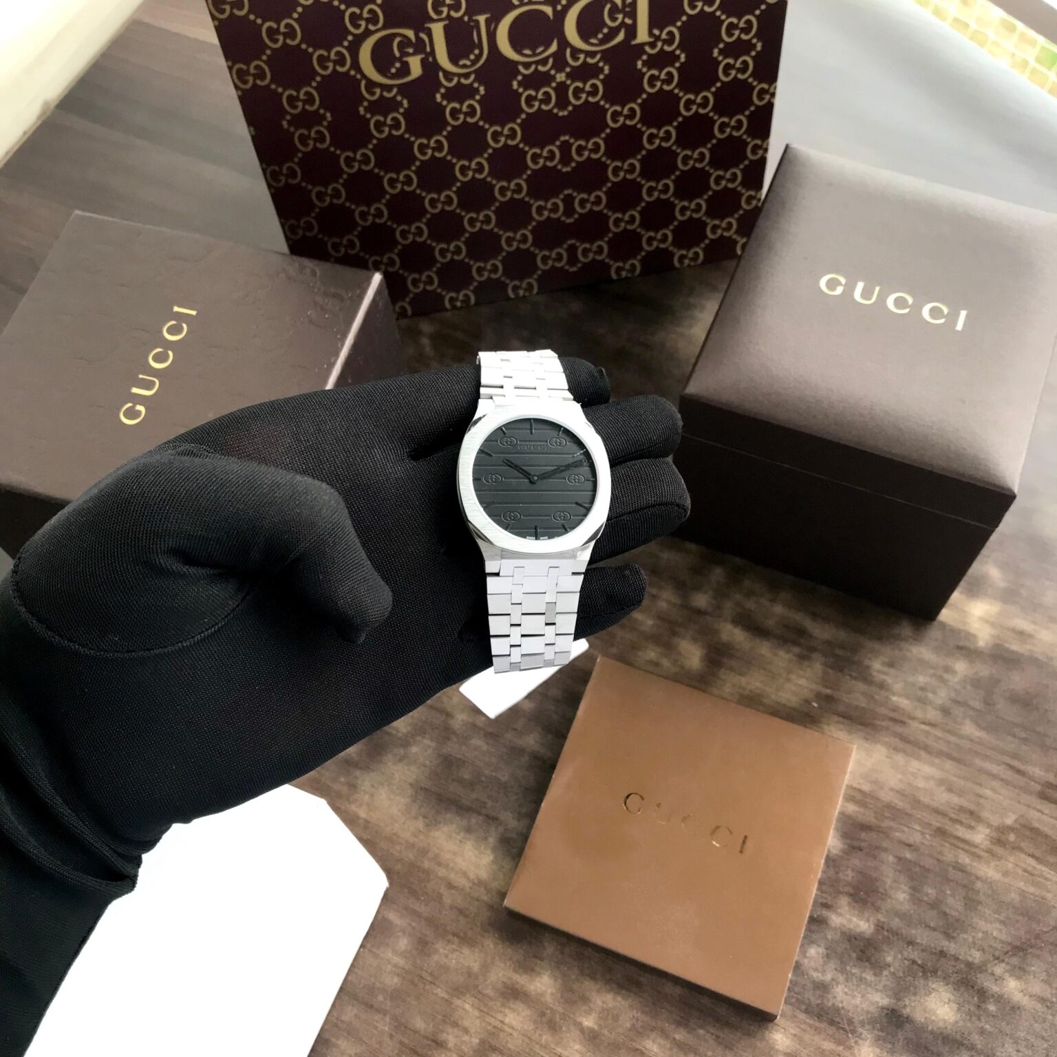 Gucci 25H Thin 38mm Master Grade Stainless Steel Premium Black Dial Watch - Image 9