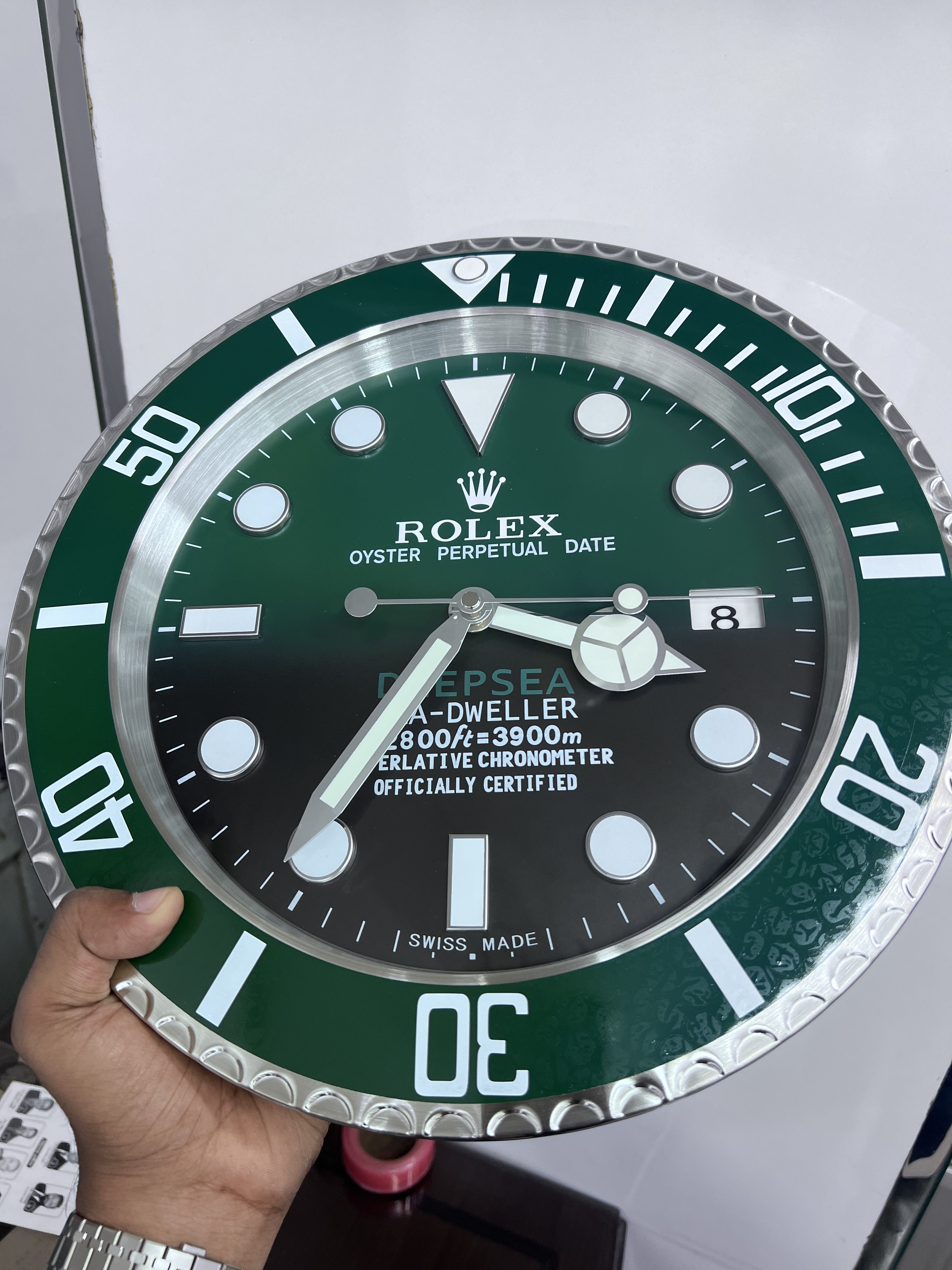 ROLEX SUBMARINER / SEA-DWELLER STYLE WALL CLOCK - DEALER DISPLAY (GREEN & BLACK DIAL) - Image 2