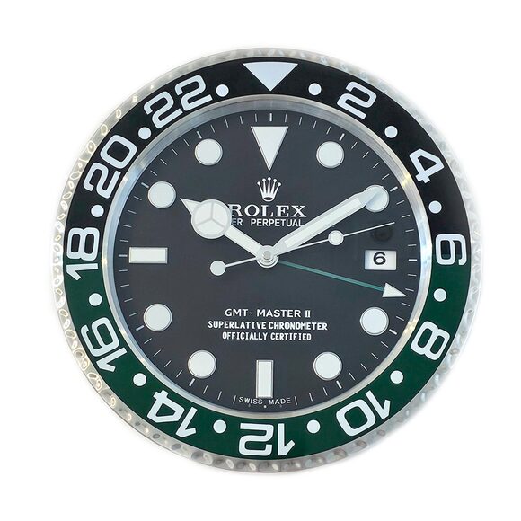 ROLEX GMT-MASTER II WALL CLOCK – DEALER DISPLAY STYLE (BLACK & GREEN BEZEL)