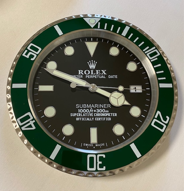 ROLEX SUBMARINER / SEA-DWELLER STYLE WALL CLOCK - DEALER DISPLAY (GREEN & BLACK DIAL)