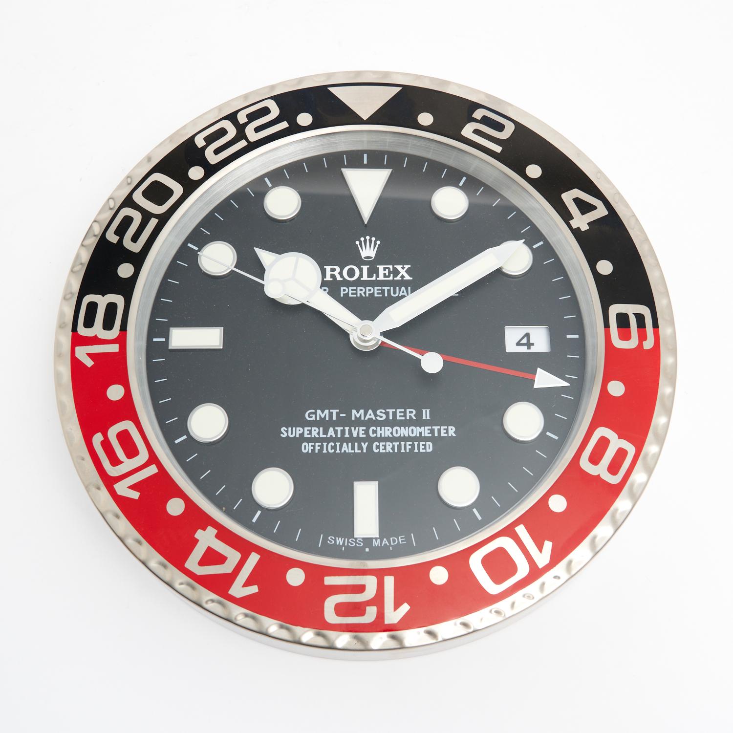 ROLEX GMT-MASTER II “COKE” DEALER WALL CLOCK (BLACK & RED BEZEL)