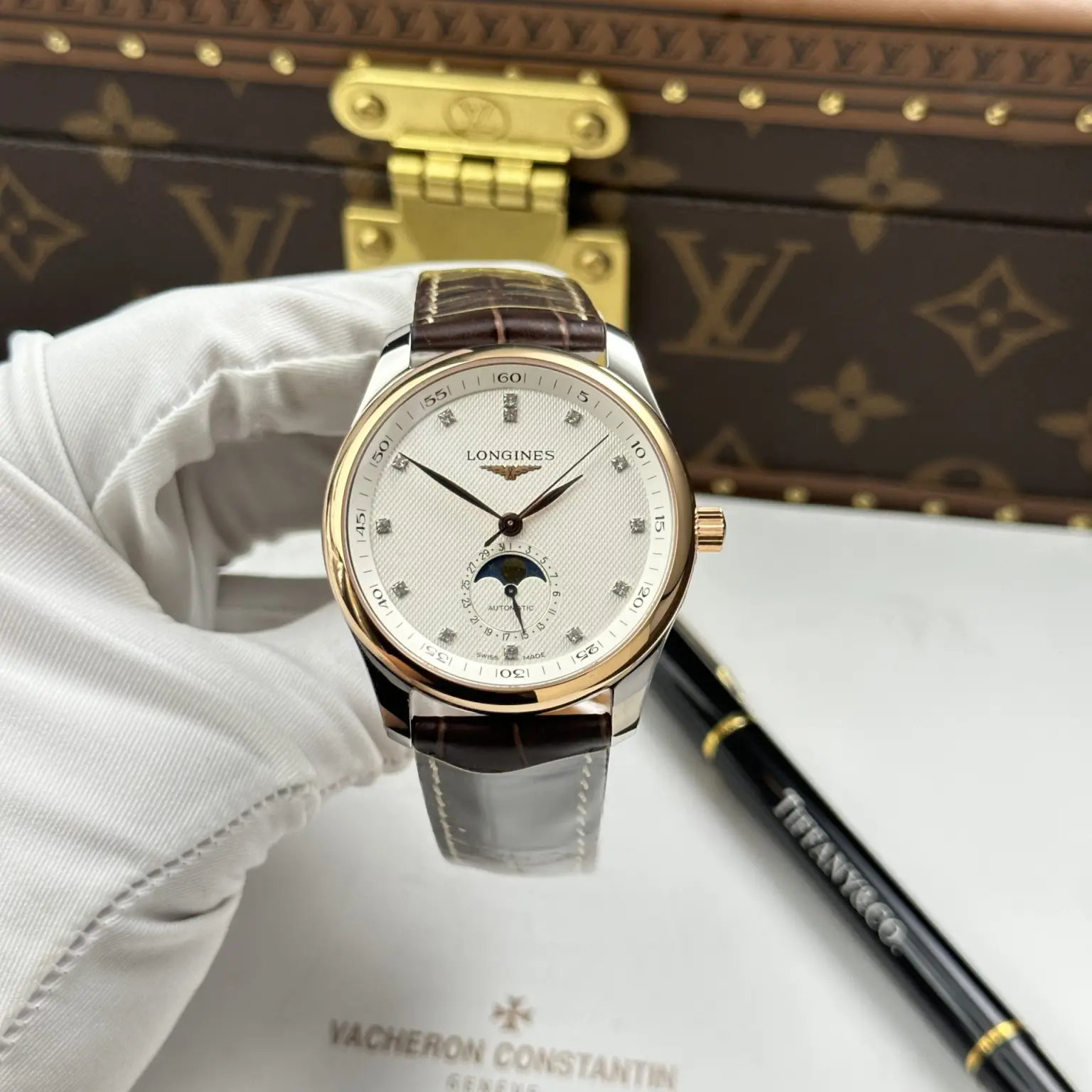 Longines Master Collection Moonphase Automatic Watch – Swiss 1:1 Grade | White Dial | 40mm | Leather Strap