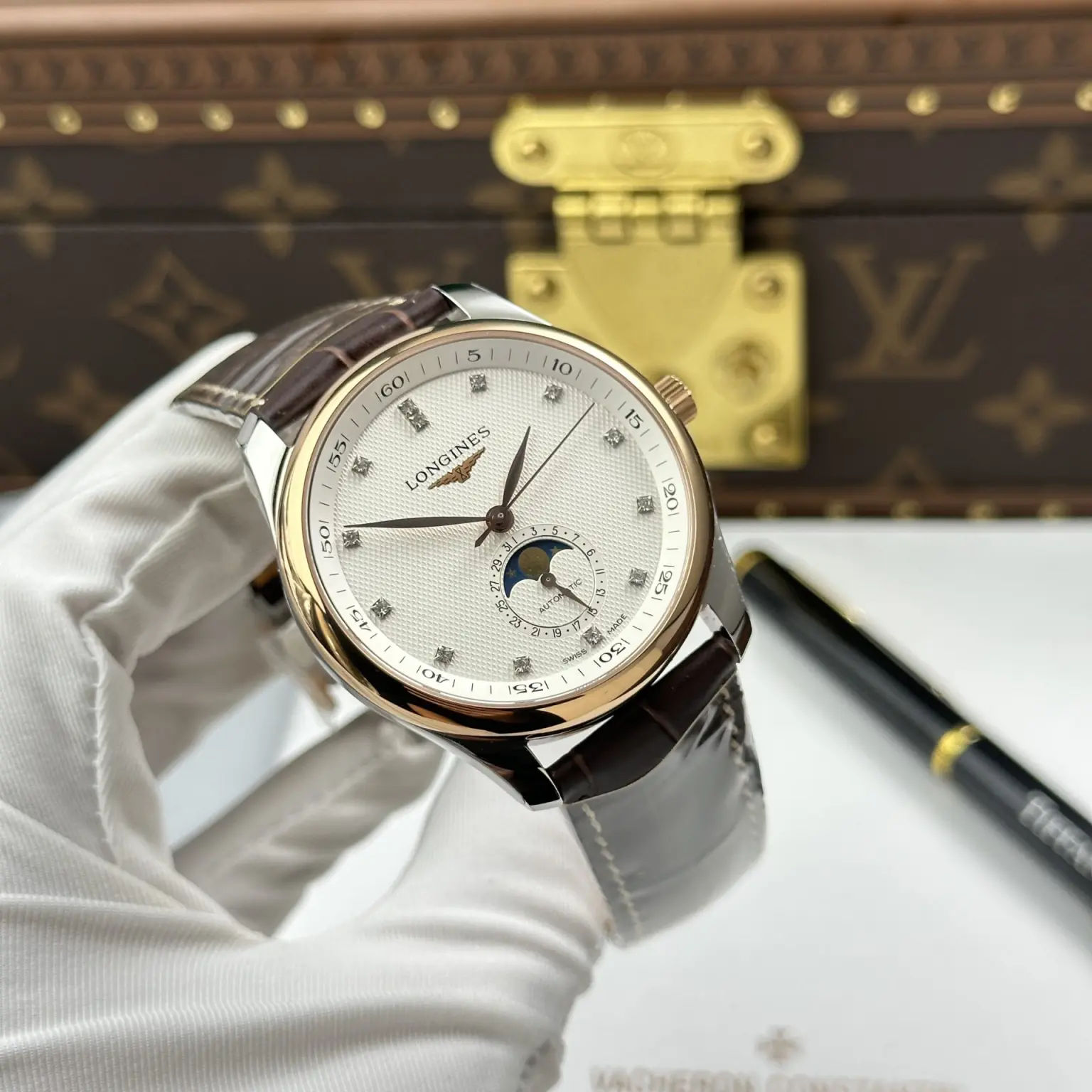 Longines Master Collection Moonphase Automatic Watch – Swiss 1:1 Grade | White Dial | 40mm | Leather Strap - Image 3