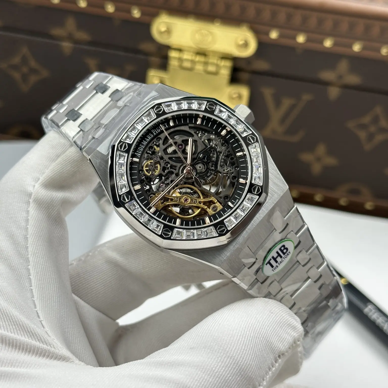Audemars Piguet Royal Oak Openworked Frosted Automatic Watch – Swiss 1:1 Grade | Skeleton Dial | Baguette Stone Bezel | 41mm - Image 2
