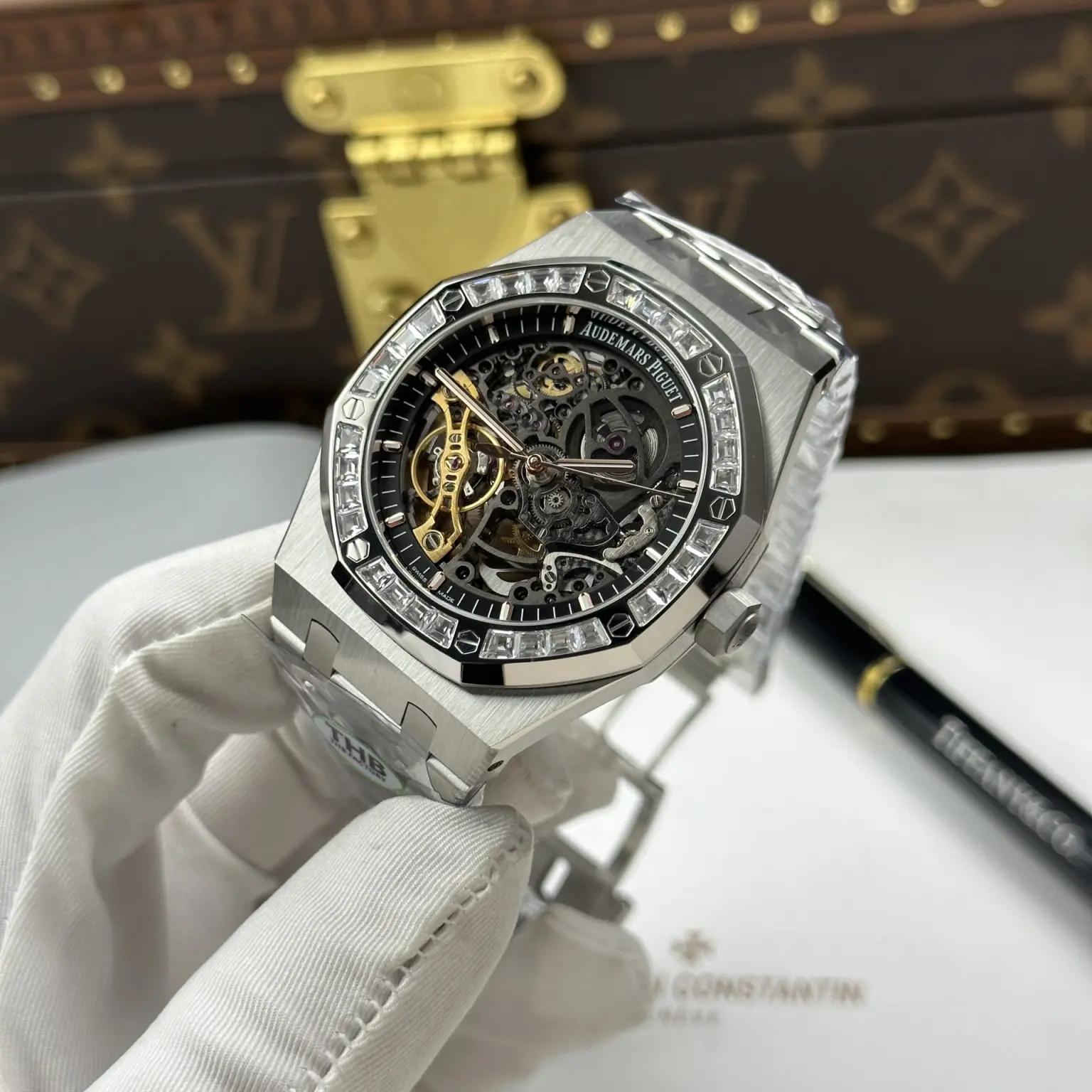 Audemars Piguet Royal Oak Openworked Frosted Automatic Watch – Swiss 1:1 Grade | Skeleton Dial | Baguette Stone Bezel | 41mm - Image 3