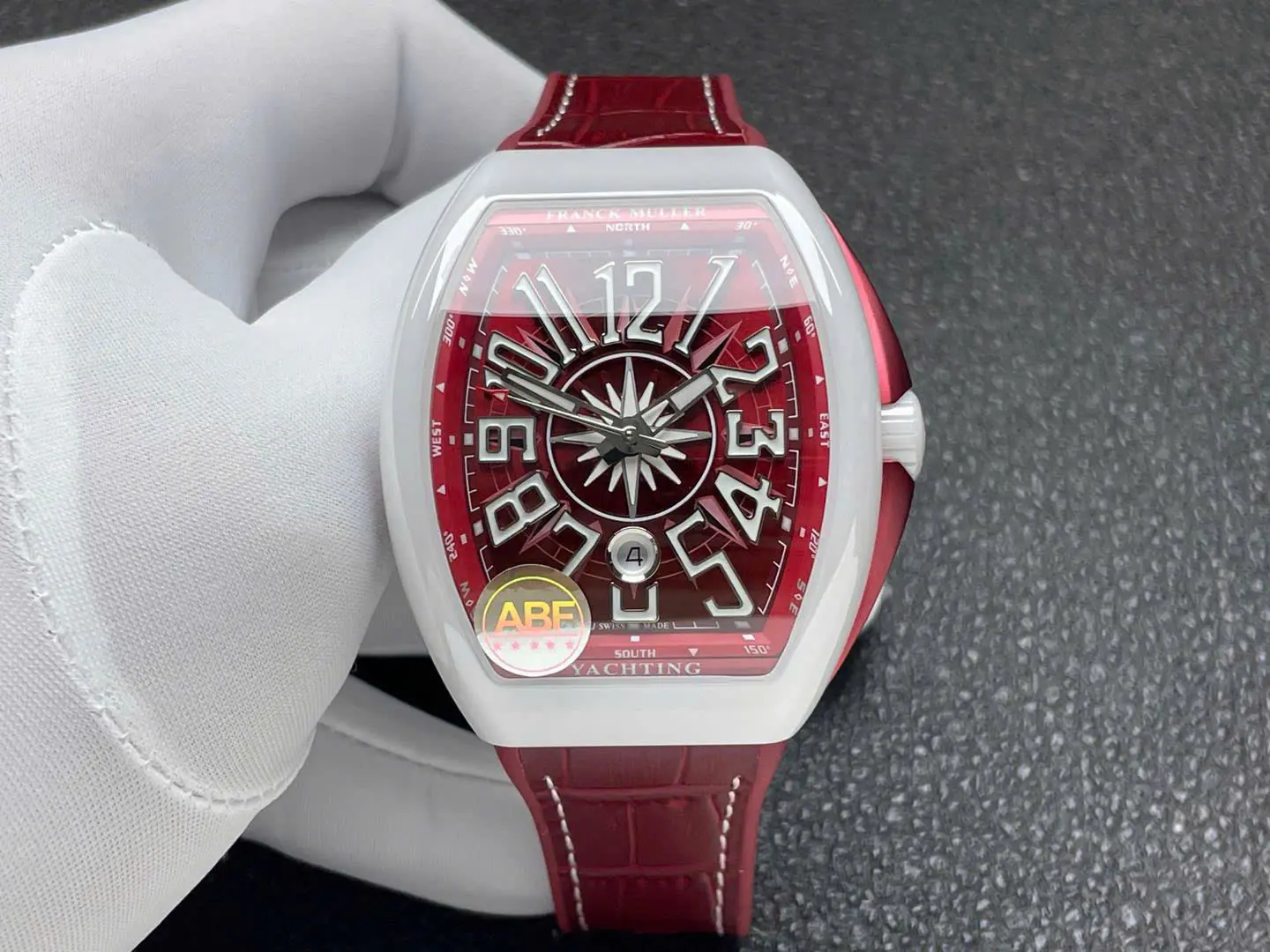 Franck Muller Vanguard V45 Tourbillon Watch – Swiss 1:1 Grade | Red Dial | White Ceramic Case | 45mm | Rubber + Fabric Strap