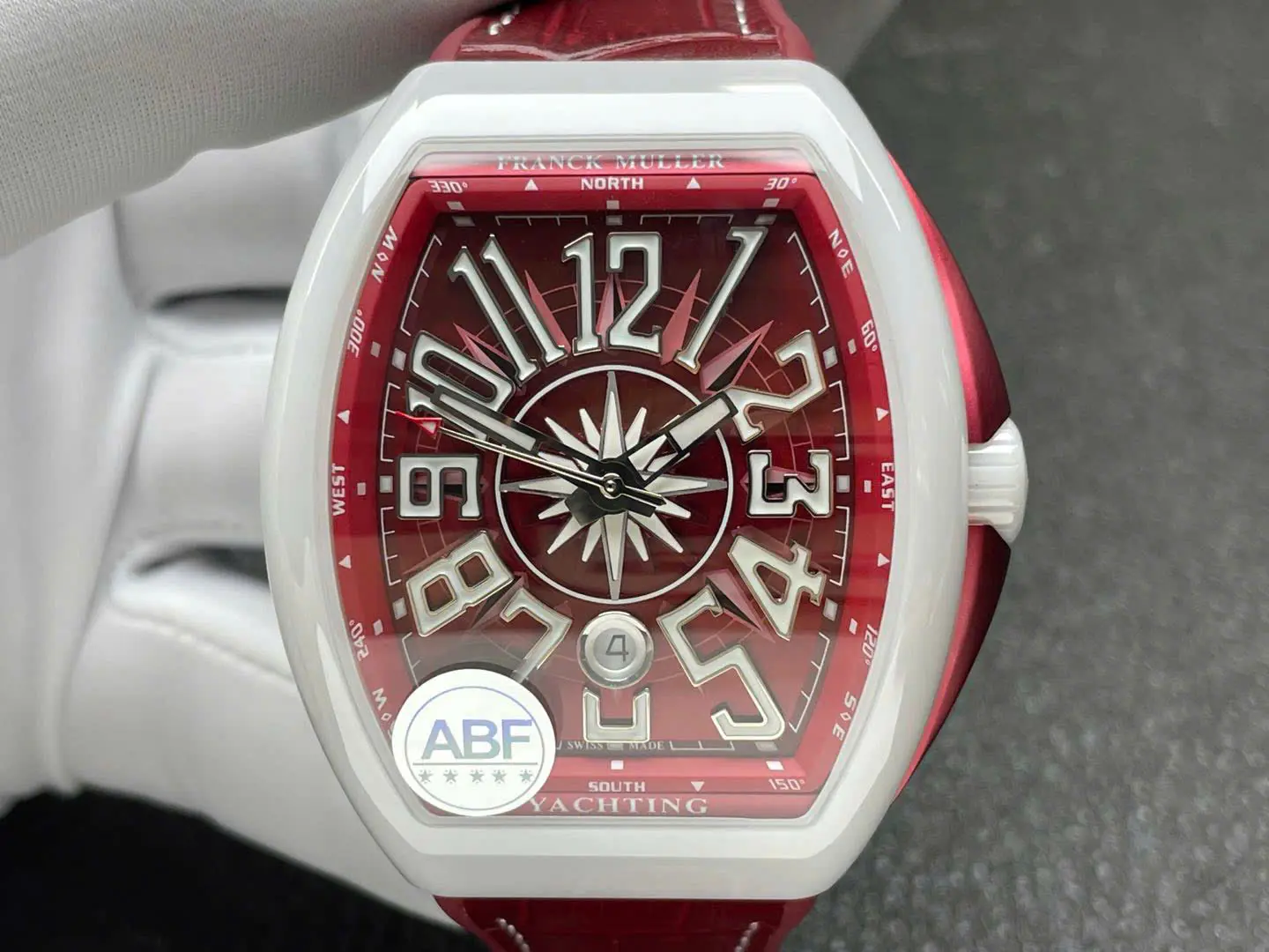 Franck Muller Vanguard V45 Tourbillon Watch – Swiss 1:1 Grade | Red Dial | White Ceramic Case | 45mm | Rubber + Fabric Strap - Image 2