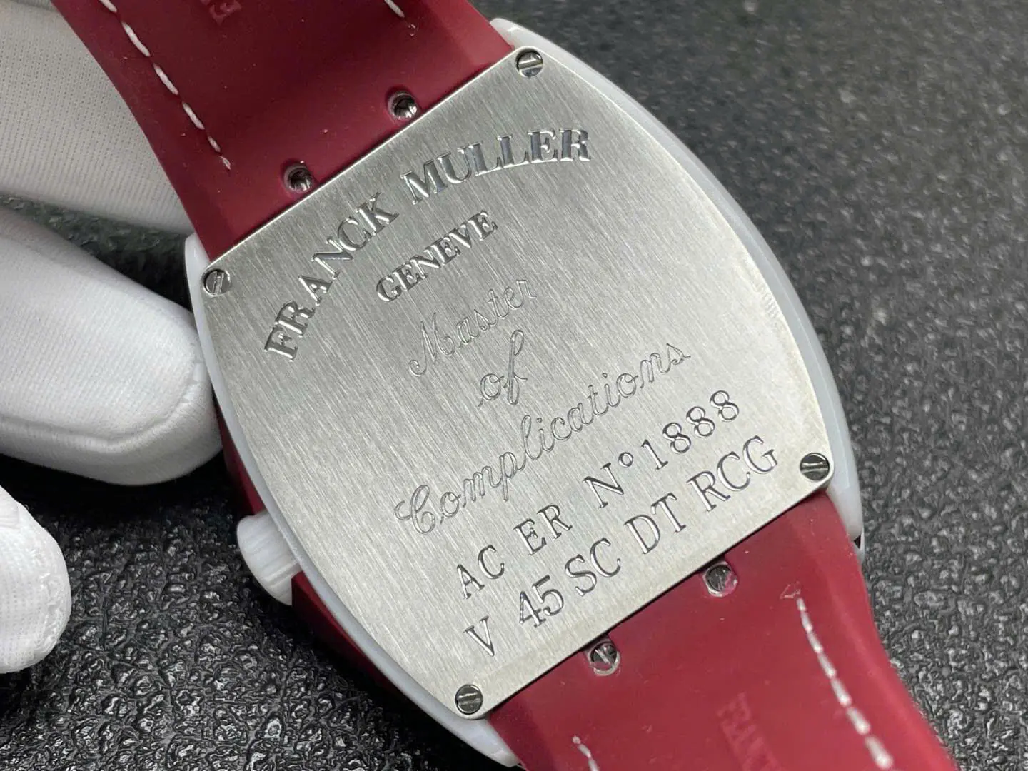 Franck Muller Vanguard V45 Tourbillon Watch – Swiss 1:1 Grade | Red Dial | White Ceramic Case | 45mm | Rubber + Fabric Strap - Image 7