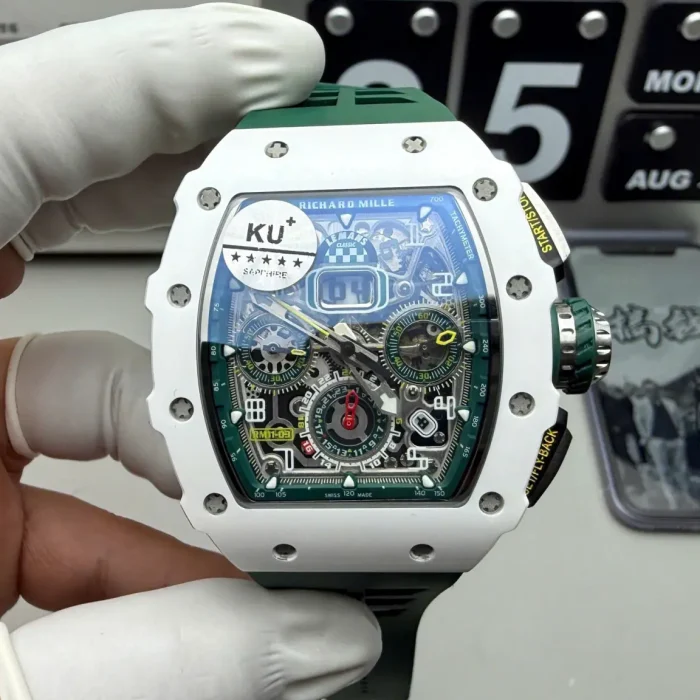 Richard Mille RM11-03 Chronograph Automatic Watch – Swiss 1:1 Grade | White Ceramic Case | 48mm | Rubber Strap