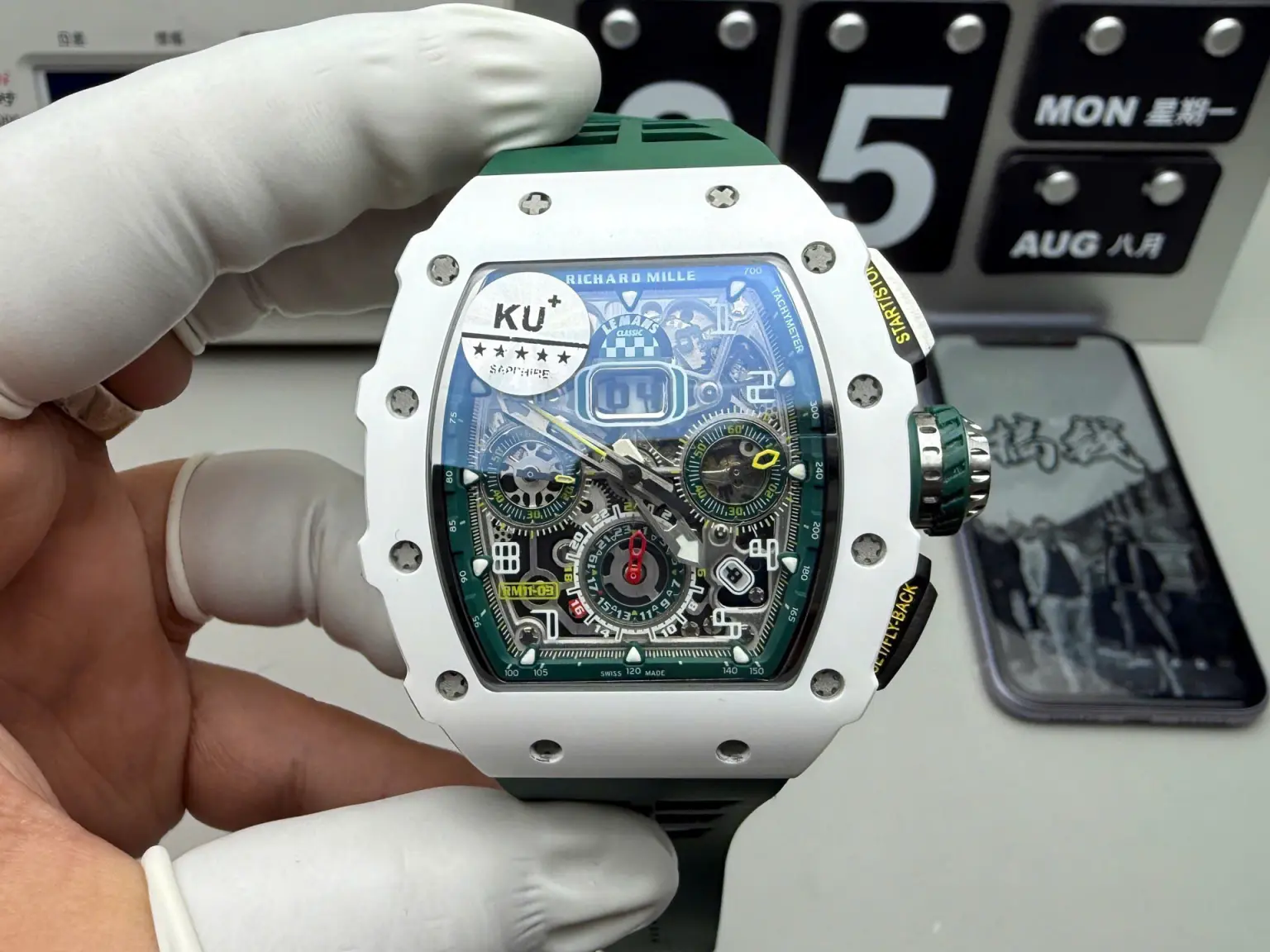 Richard Mille RM11-03 Chronograph Automatic Watch – Swiss 1:1 Grade | White Ceramic Case | 48mm | Rubber Strap