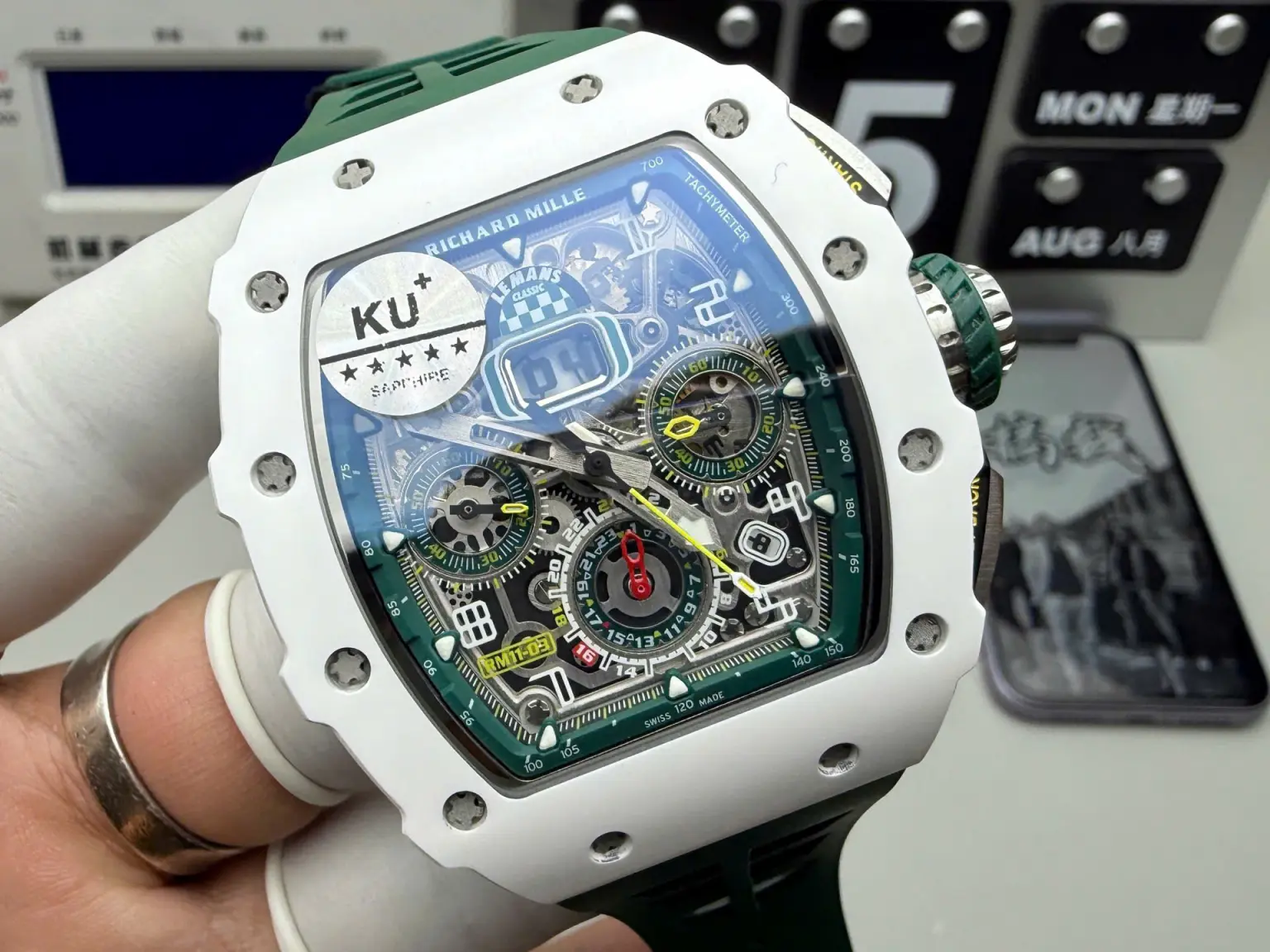 Richard Mille RM11-03 Chronograph Automatic Watch – Swiss 1:1 Grade | White Ceramic Case | 48mm | Rubber Strap - Image 2