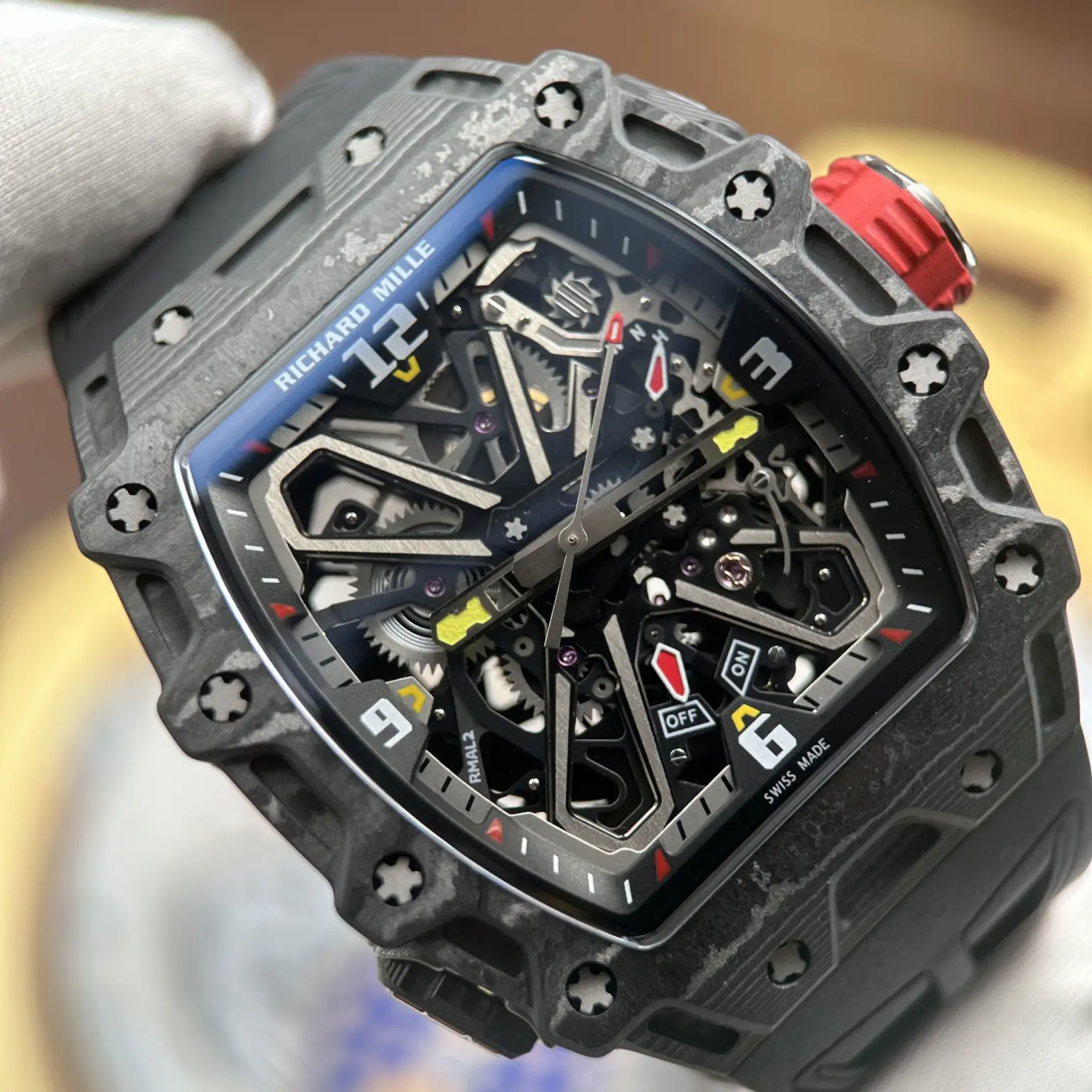 Richard Mille RM35-03 Rafael Nadal Automatic Watch – Swiss 1:1 Grade | Carbon TPT Black Case | 43.2×50mm | Rubber Strap - Image 5