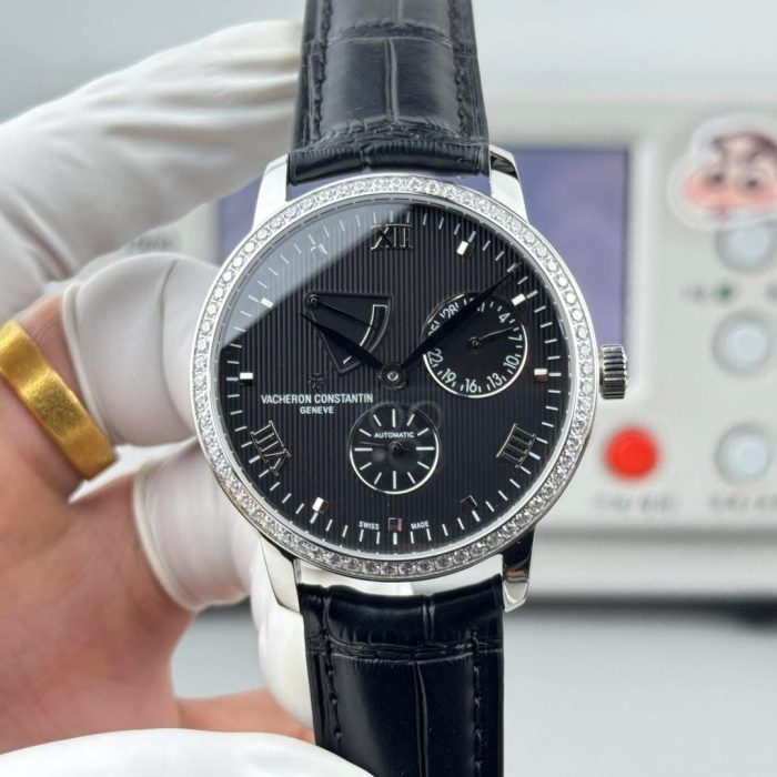 Vacheron Constantin Patrimony Power Reserve – Swiss 1:1 Grade | Full Black Dial | Stone Bezel |