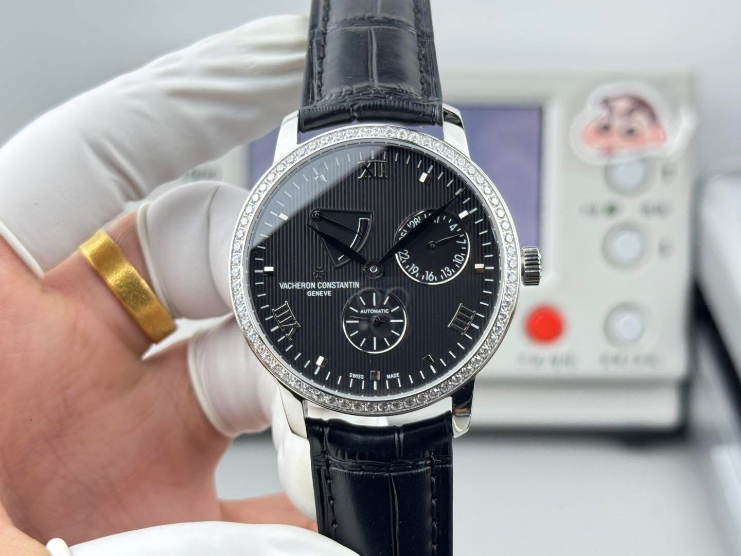 Vacheron Constantin Patrimony Power Reserve – Swiss 1:1 Grade | Full Black Dial | Stone Bezel |