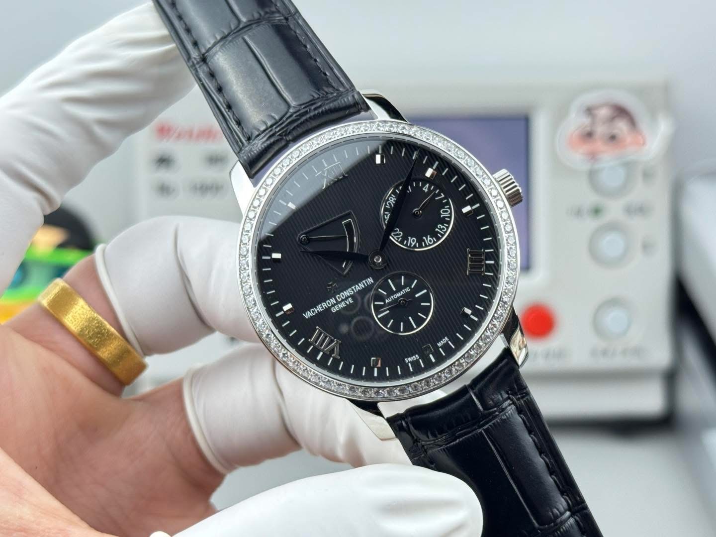 Vacheron Constantin Patrimony Power Reserve – Swiss 1:1 Grade | Full Black Dial | Stone Bezel | - Image 2