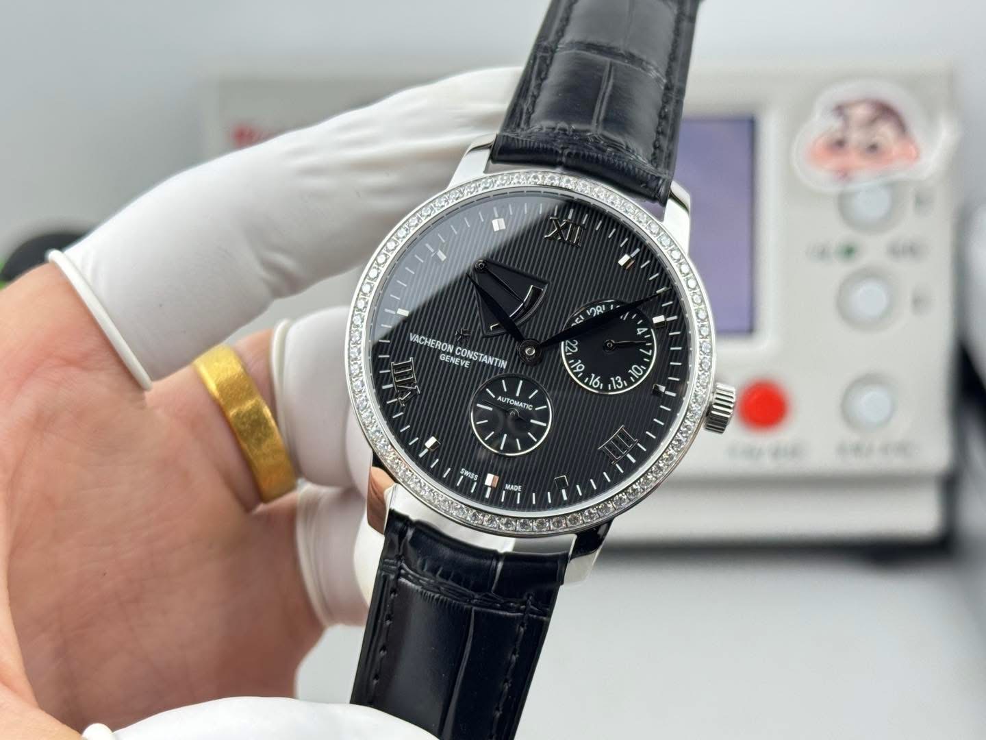 Vacheron Constantin Patrimony Power Reserve – Swiss 1:1 Grade | Full Black Dial | Stone Bezel | - Image 3