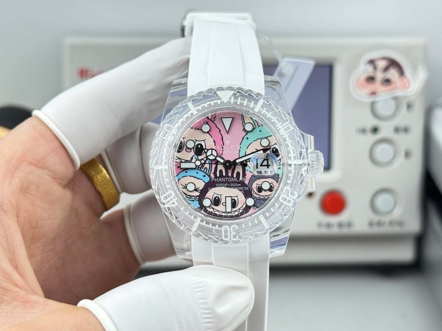 Phantomlab Modified Rolex Watch – Swiss 1:1 Grade | Transparent Sapphire Case | Cartoon Dial | 3135 Movement - Image 2