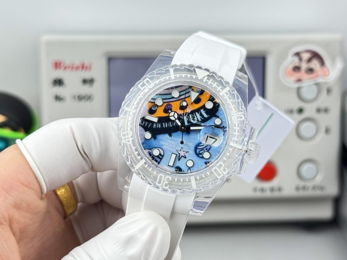 Phantomlab Customized Rolex Submariner Watch – Swiss 1:1 Grade | Transparent Sapphire Case | White Rubber Strap - Image 2