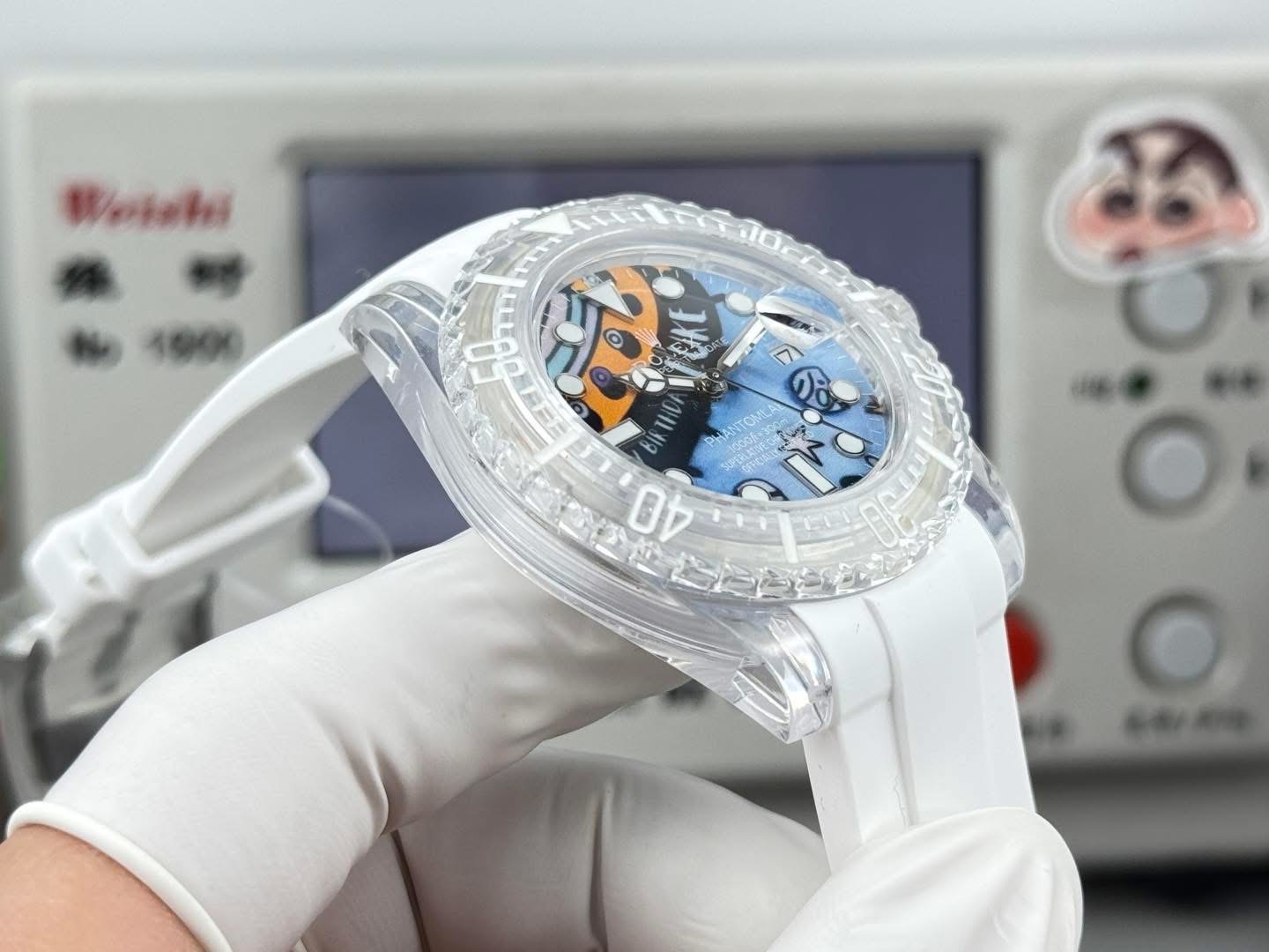 Phantomlab Customized Rolex Submariner Watch – Swiss 1:1 Grade | Transparent Sapphire Case | White Rubber Strap - Image 4
