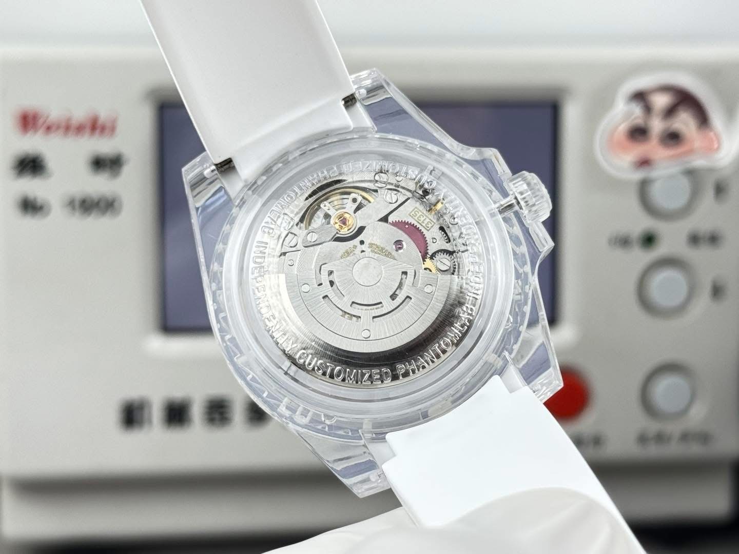 Phantomlab Customized Rolex Submariner Watch – Swiss 1:1 Grade | Transparent Sapphire Case | White Rubber Strap - Image 6