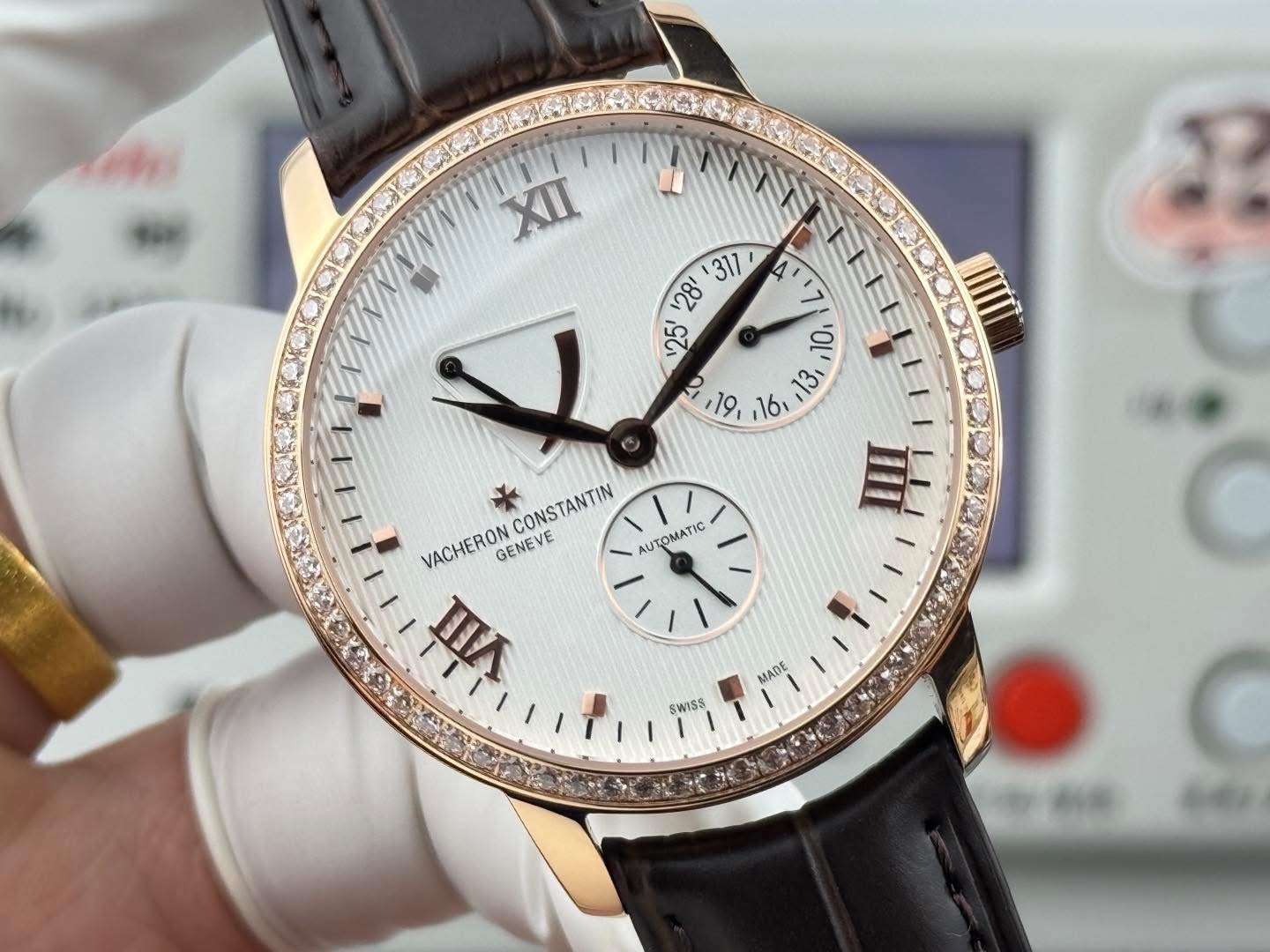 Vacheron Constantin Patrimony Power Reserve 1:1 Grade Watch – Rose Gold Bezel | White Dial - Image 4